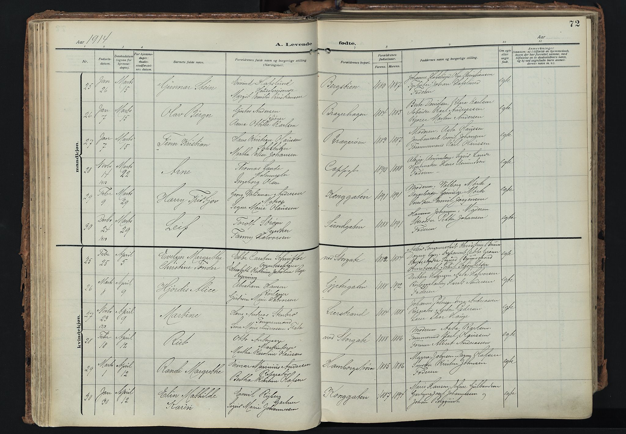 Bragernes kirkebøker, SAKO/A-6/F/Fb/L0010: Parish register (official) no. II 10, 1911-1922, p. 72