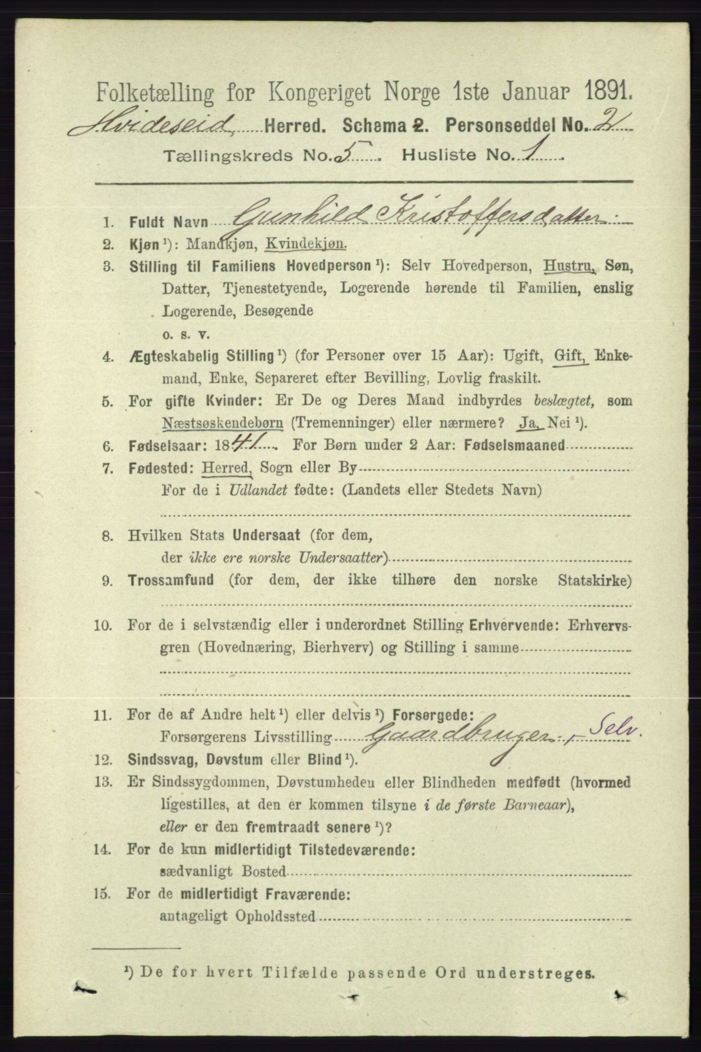 RA, 1891 census for 0829 Kviteseid, 1891, p. 908