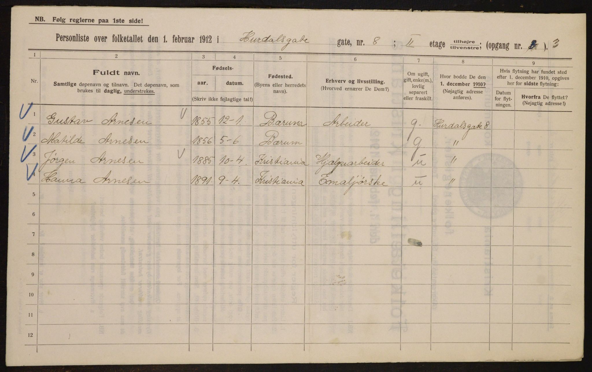 OBA, Municipal Census 1912 for Kristiania, 1912, p. 42690