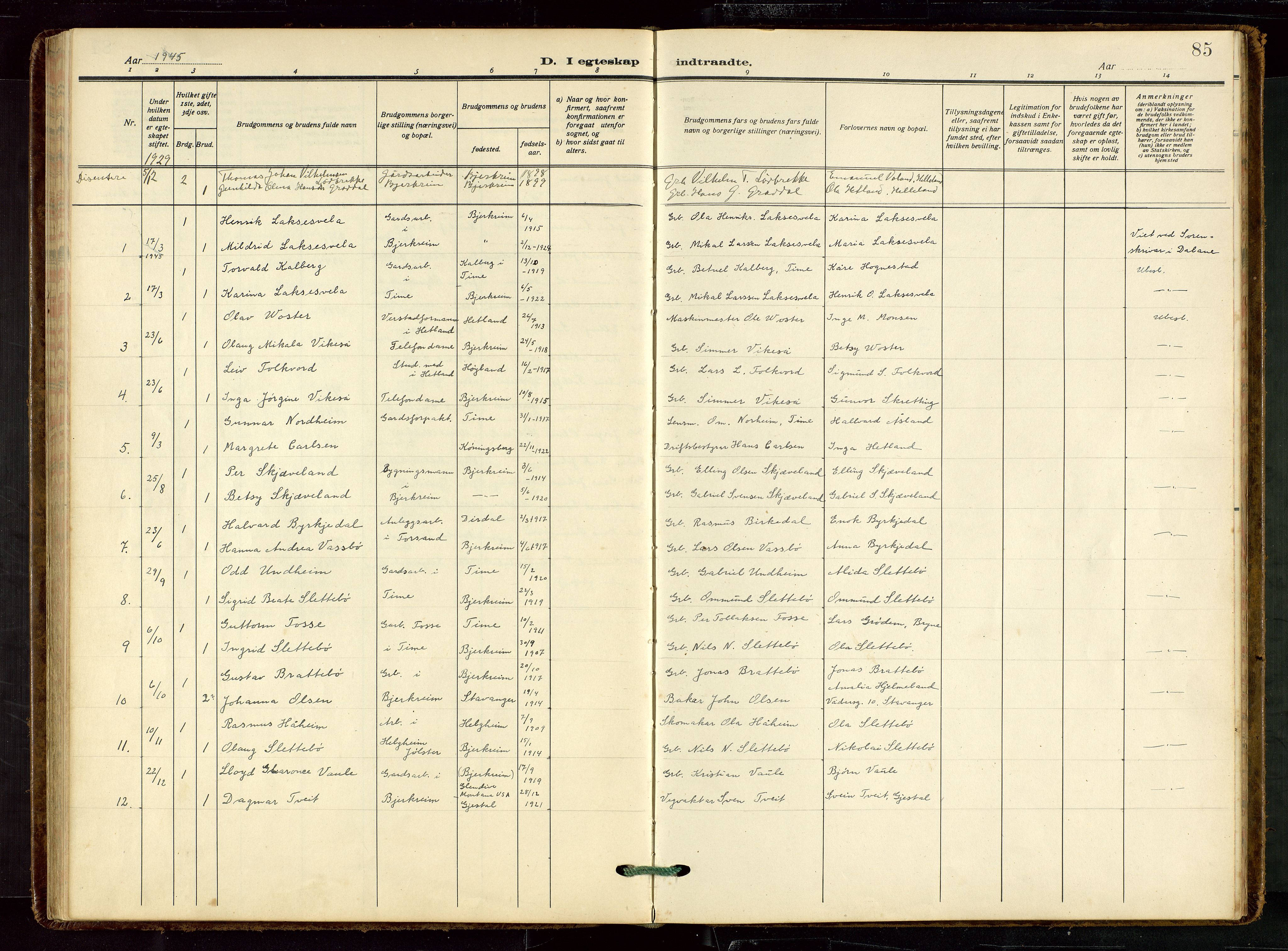 Helleland sokneprestkontor, SAST/A-101810: Parish register (copy) no. B 7, 1923-1945, p. 85
