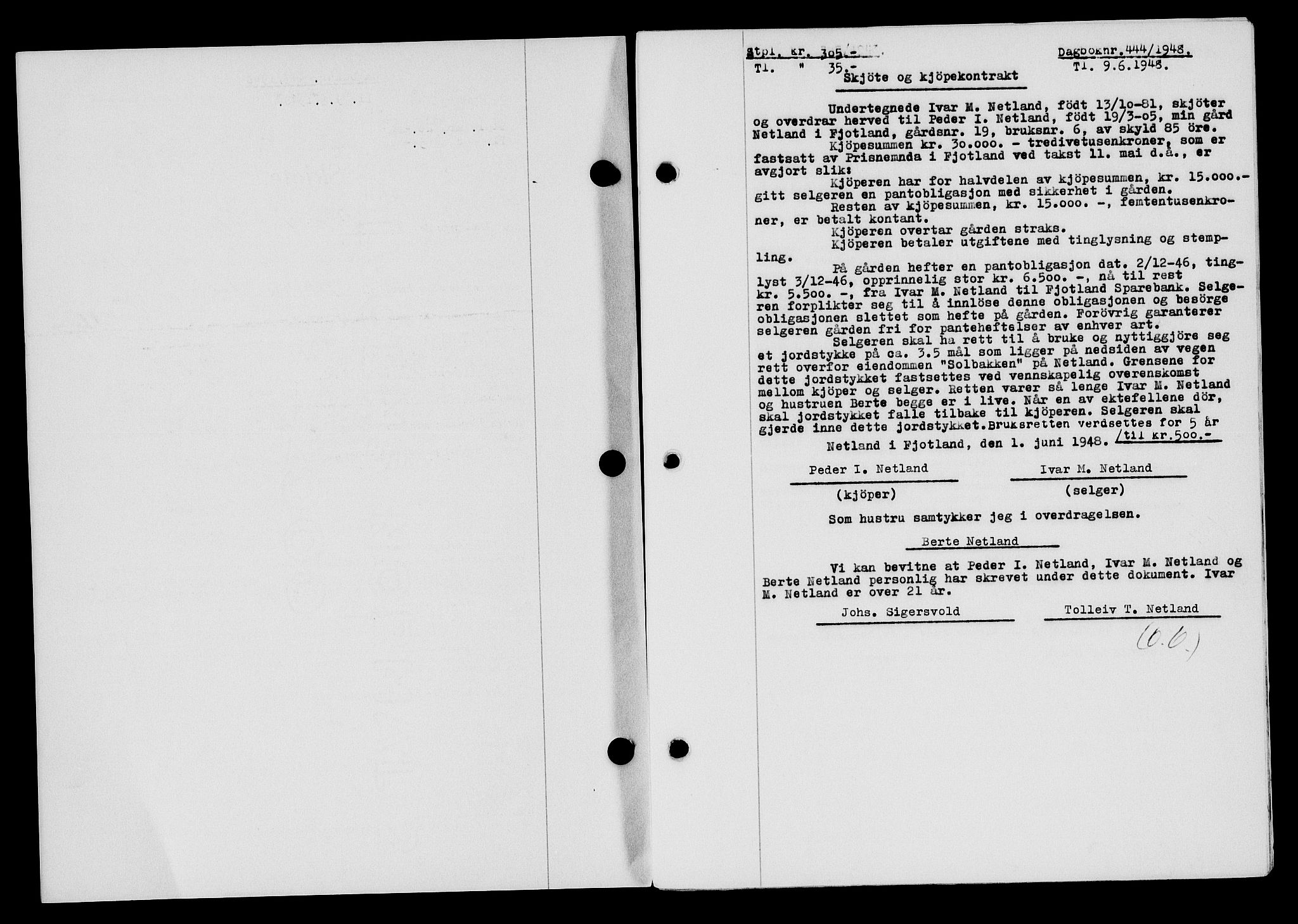 Flekkefjord sorenskriveri, SAK/1221-0001/G/Gb/Gba/L0063: Mortgage book no. A-11, 1947-1948, Diary no: : 444/1948