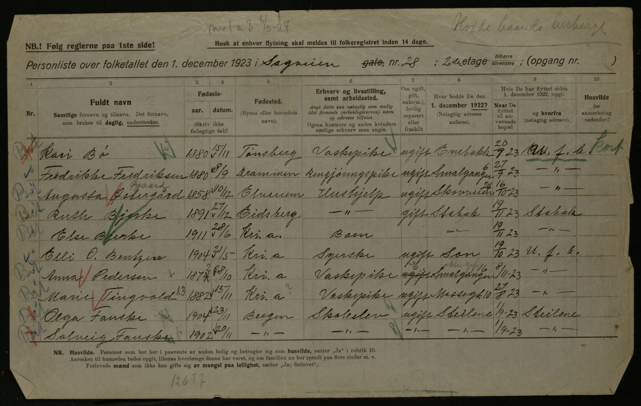 OBA, Municipal Census 1923 for Kristiania, 1923, p. 95811