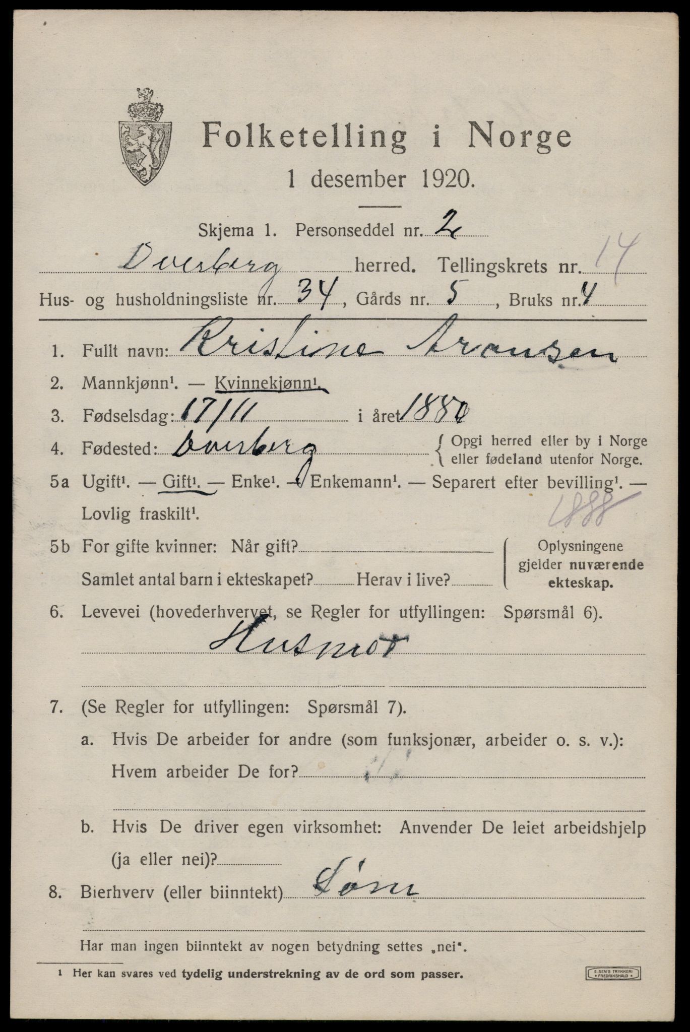 SAT, 1920 census for Dverberg, 1920, p. 10984