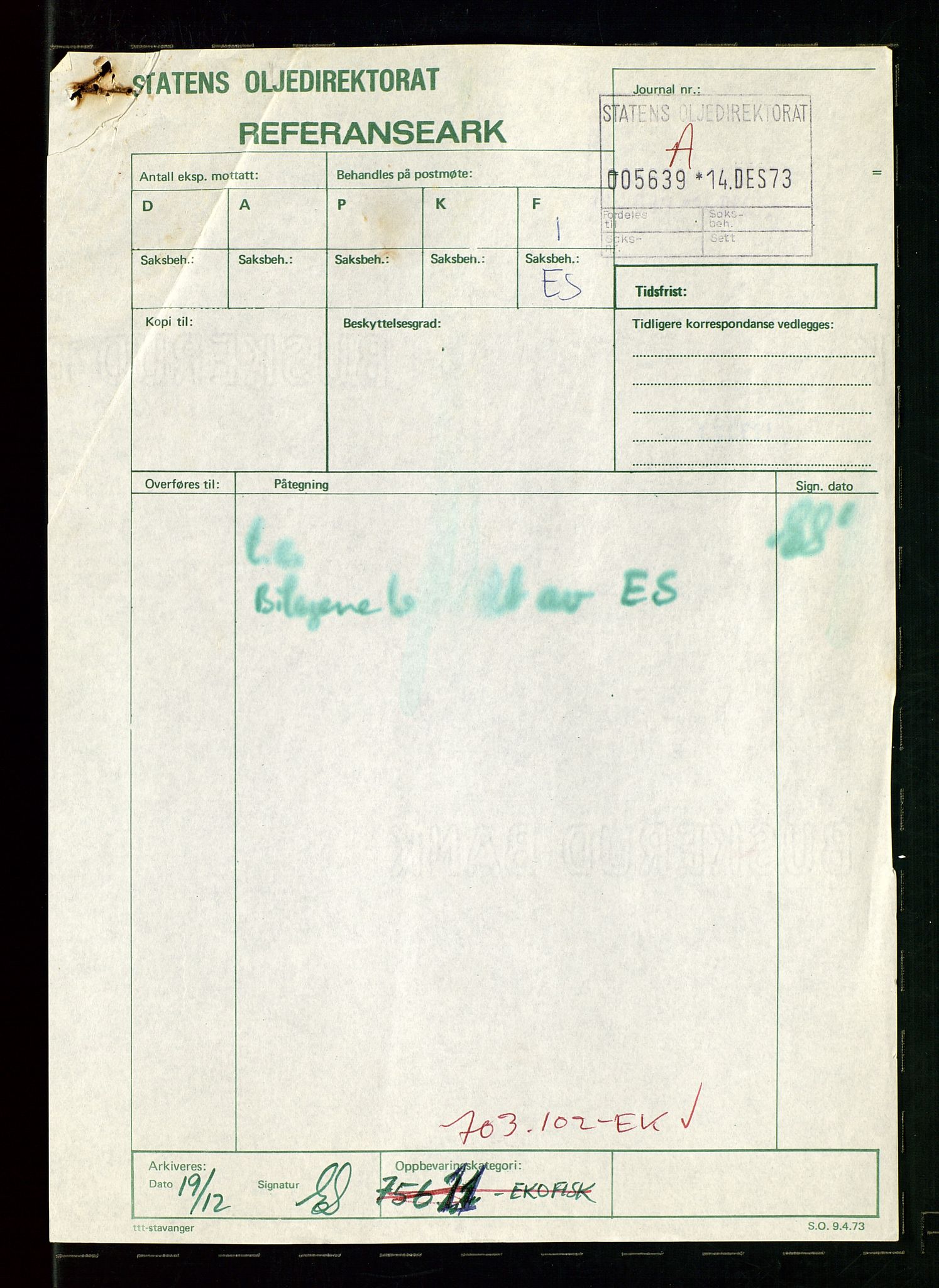 Oljedirektoratet, AV/SAST-A-101366/Da/L0033: Sakarkiv: Albuskjell - Ekofisk, 1973