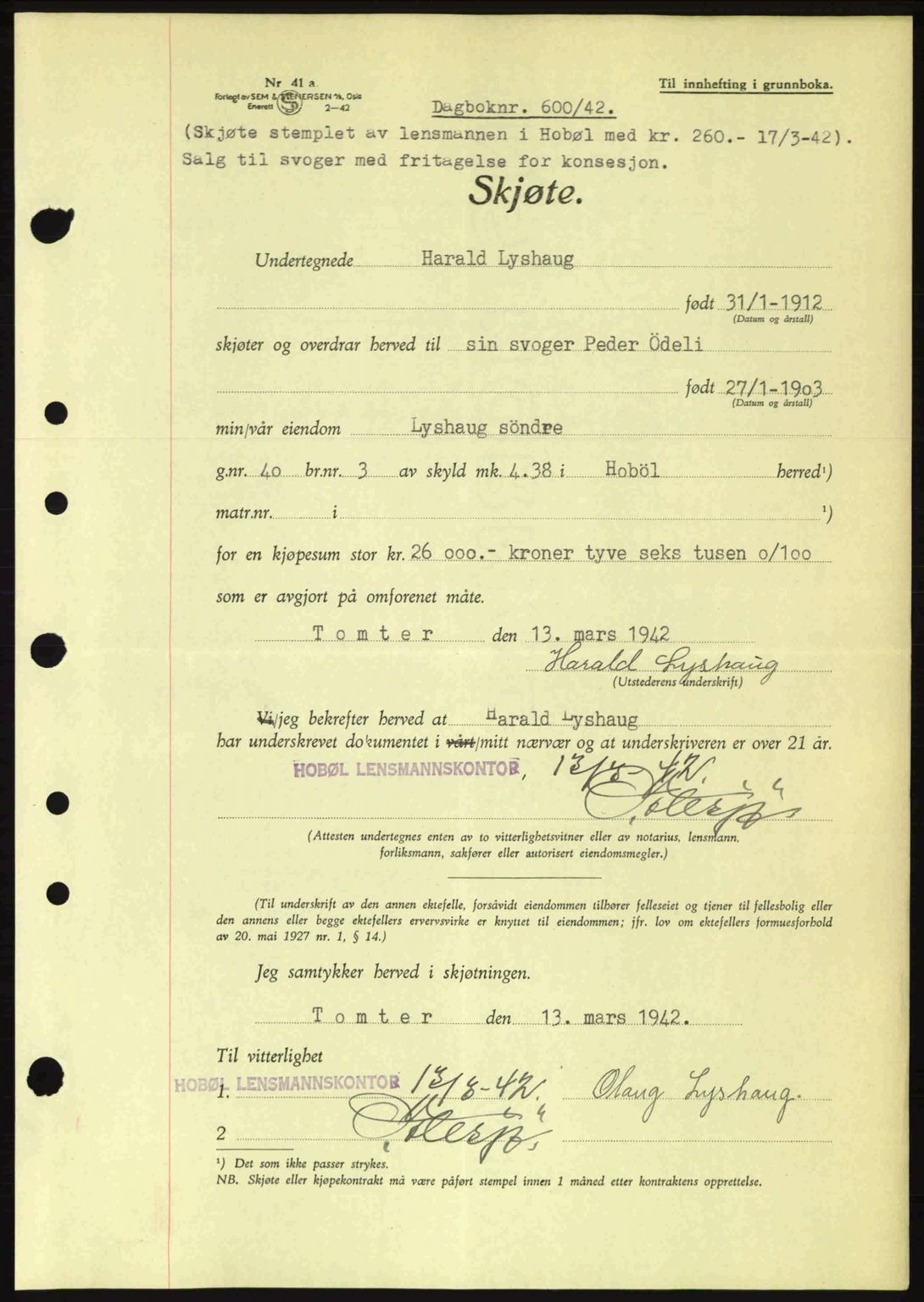 Moss sorenskriveri, SAO/A-10168: Mortgage book no. A9, 1941-1942, Diary no: : 600/1942