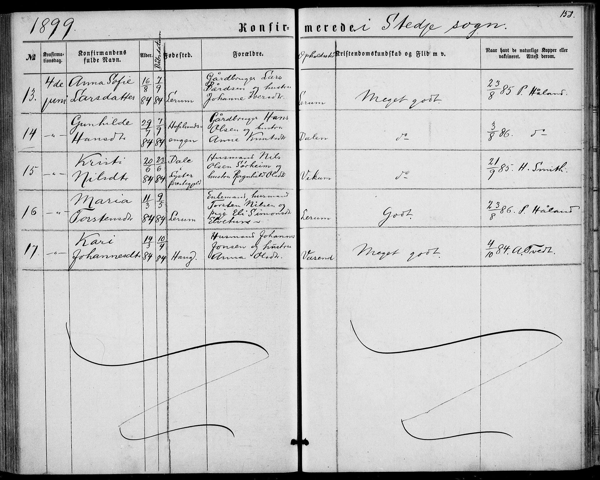 Sogndal sokneprestembete, SAB/A-81301/H/Haa/Haaa/L0015: Parish register (official) no. A 15, 1871-1904, p. 153