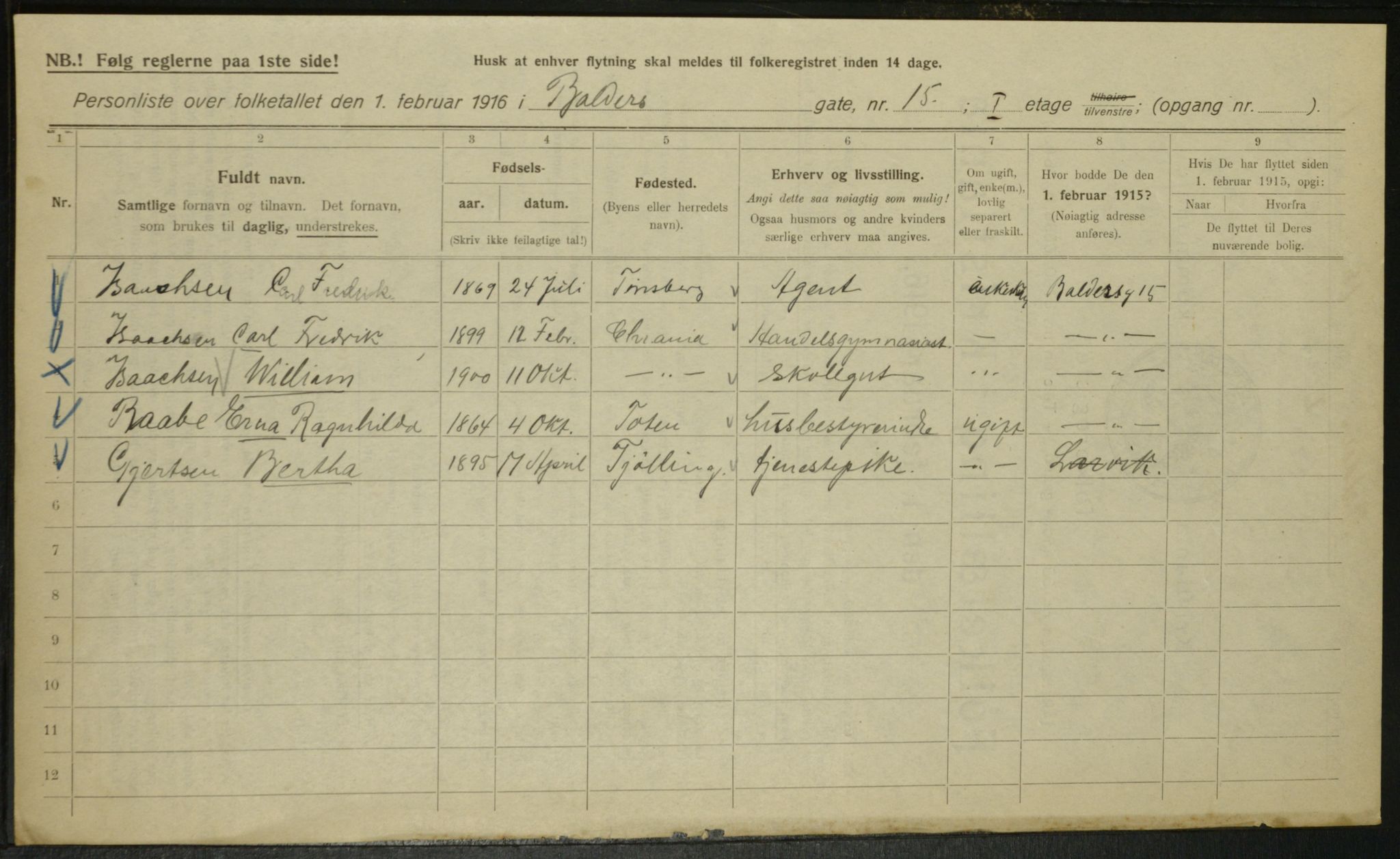 OBA, Municipal Census 1916 for Kristiania, 1916, p. 3404