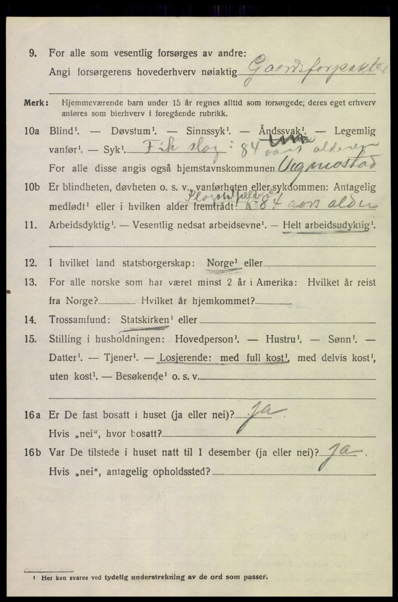 SAK, 1920 census for Vigmostad, 1920, p. 1186