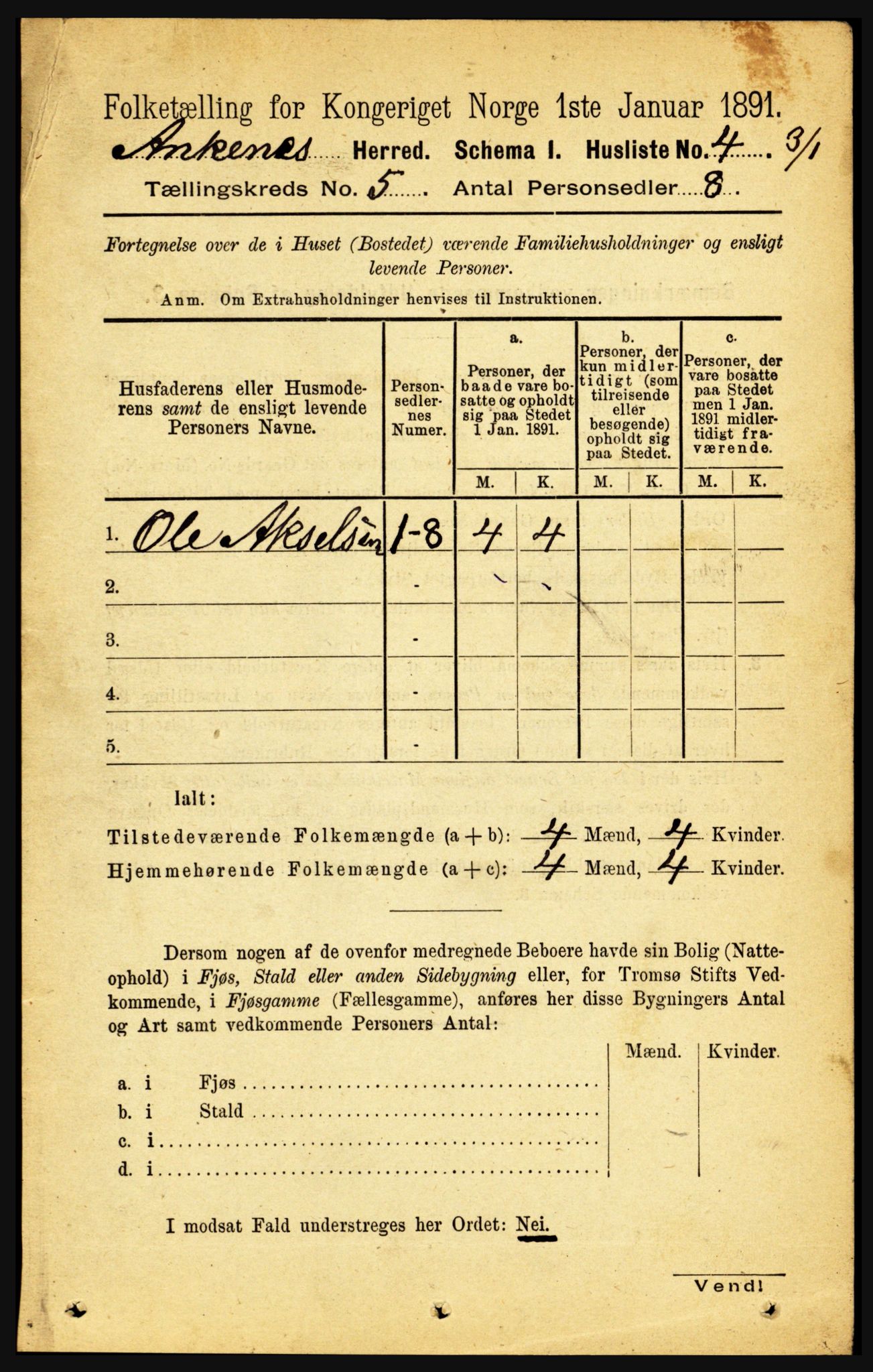 RA, 1891 census for 1855 Ankenes, 1891, p. 2672