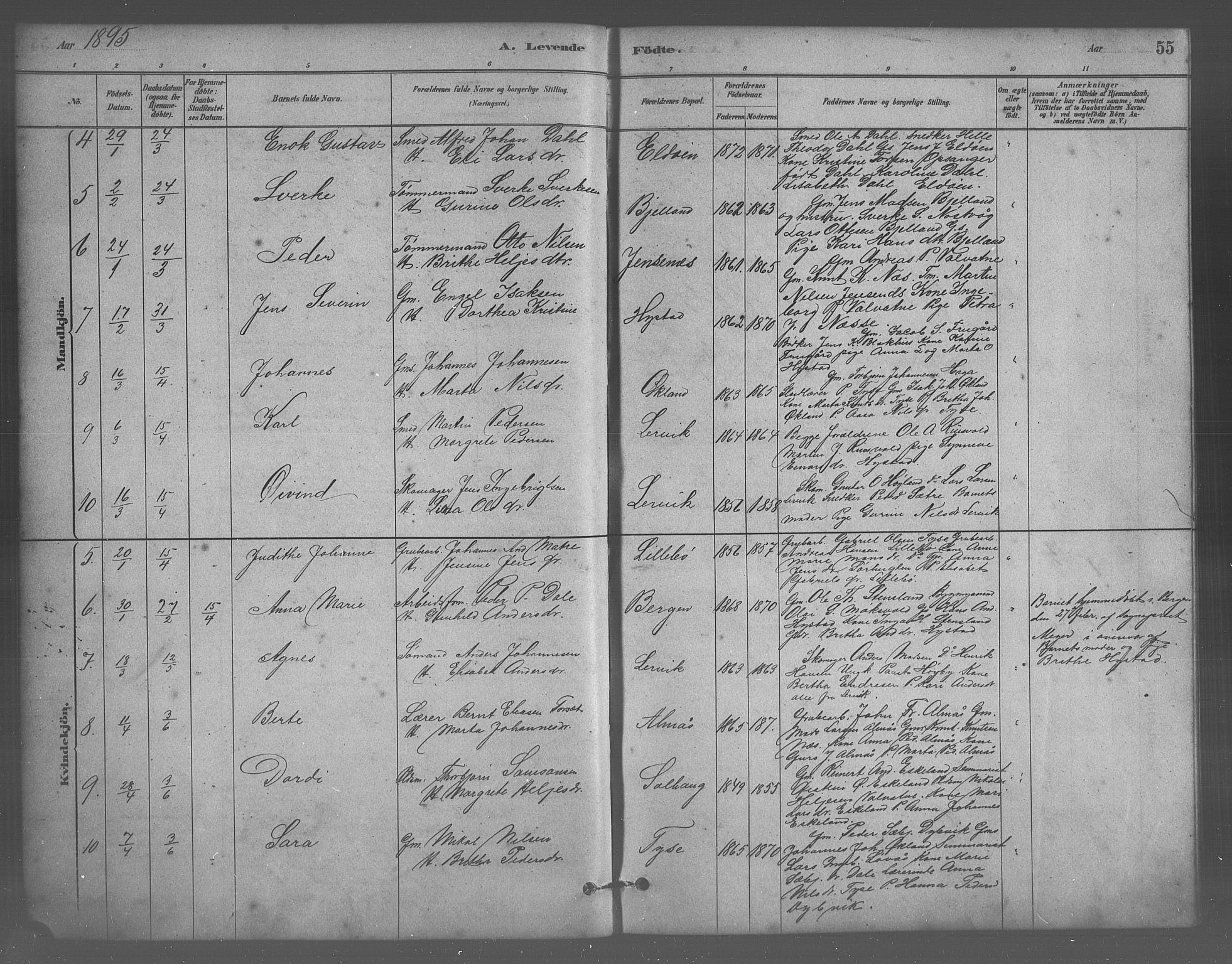 Stord sokneprestembete, SAB/A-78201/H/Hab: Parish register (copy) no. A 2, 1879-1909, p. 55