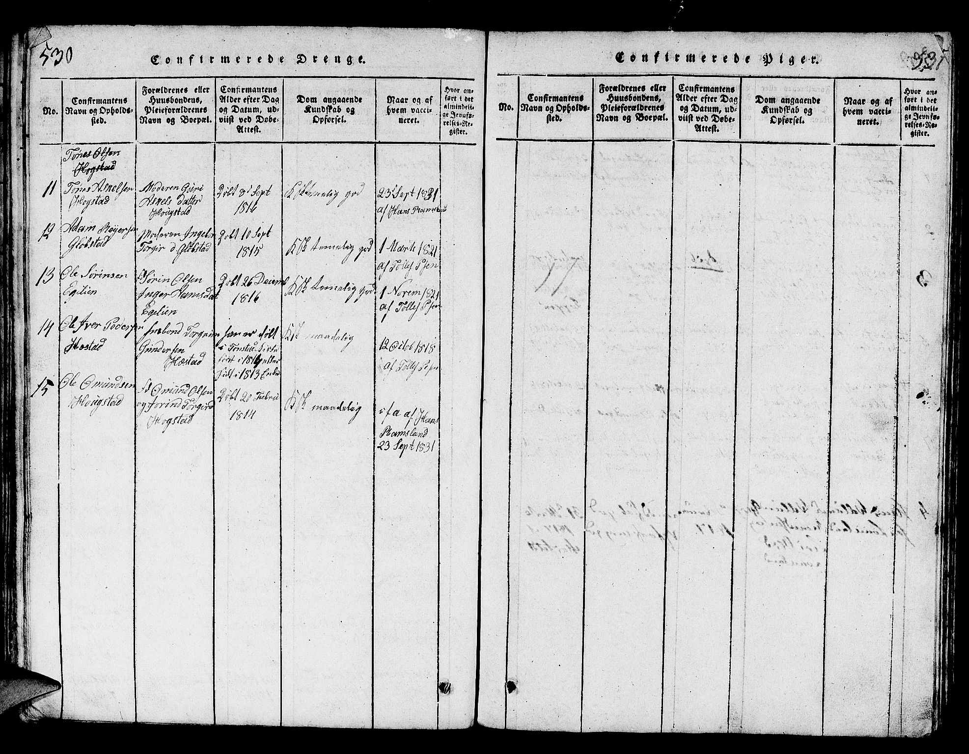 Helleland sokneprestkontor, SAST/A-101810: Parish register (copy) no. B 1, 1815-1841, p. 530-531