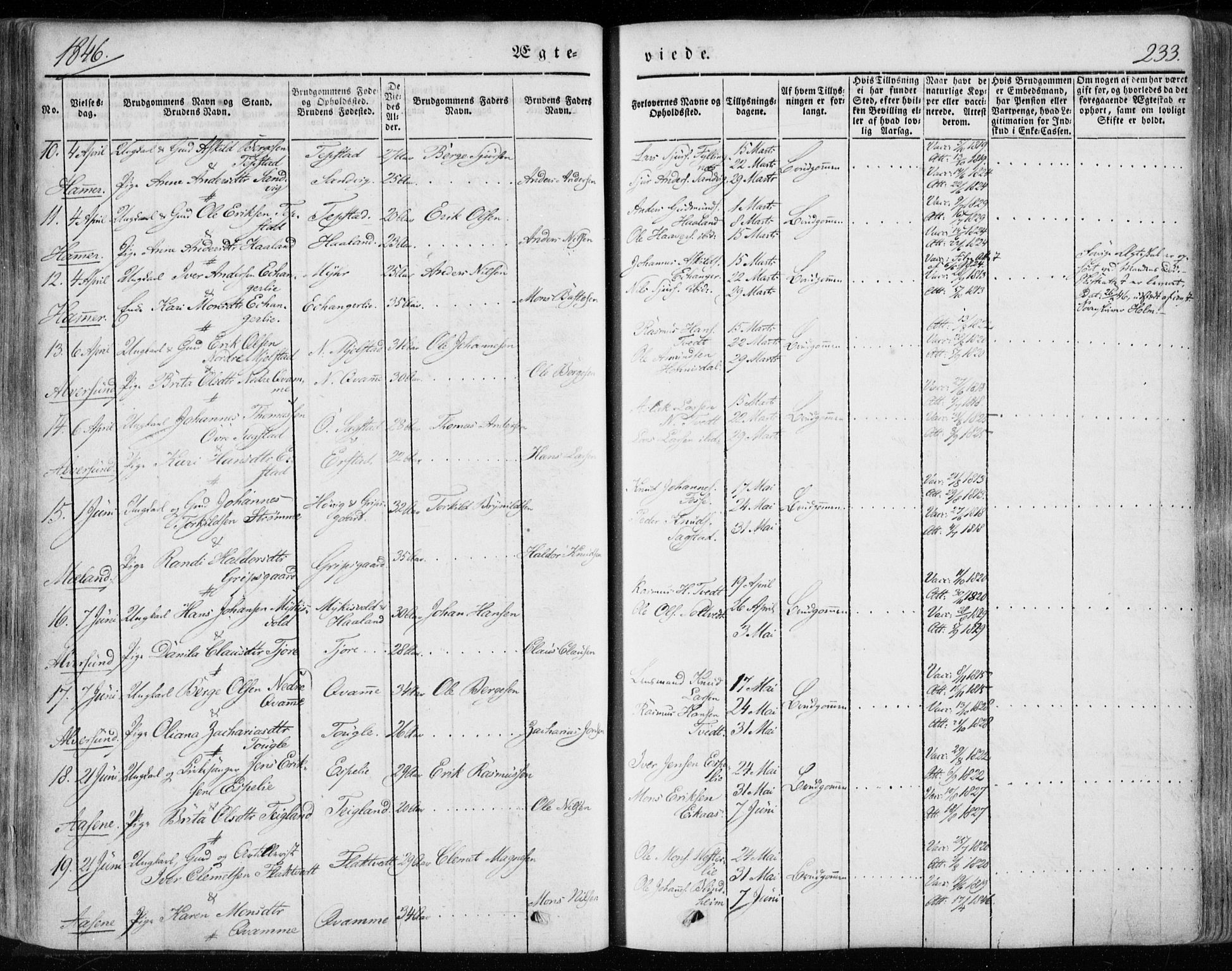 Hamre sokneprestembete, AV/SAB-A-75501/H/Ha/Haa/Haaa/L0013: Parish register (official) no. A 13, 1846-1857, p. 233