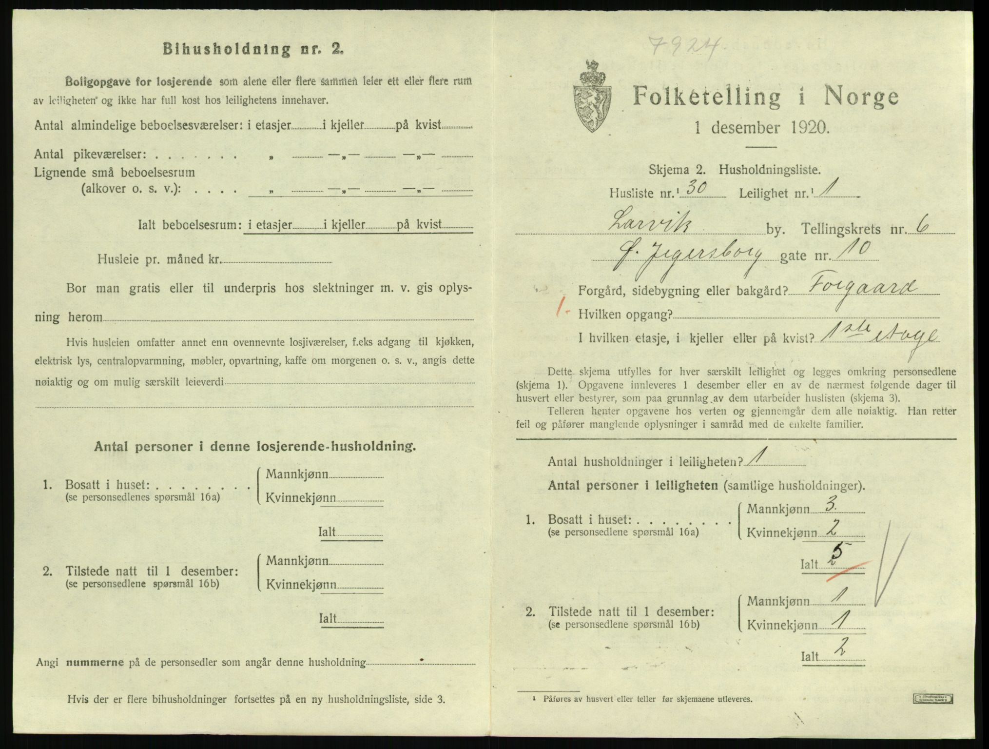 SAKO, 1920 census for Larvik, 1920, p. 5502