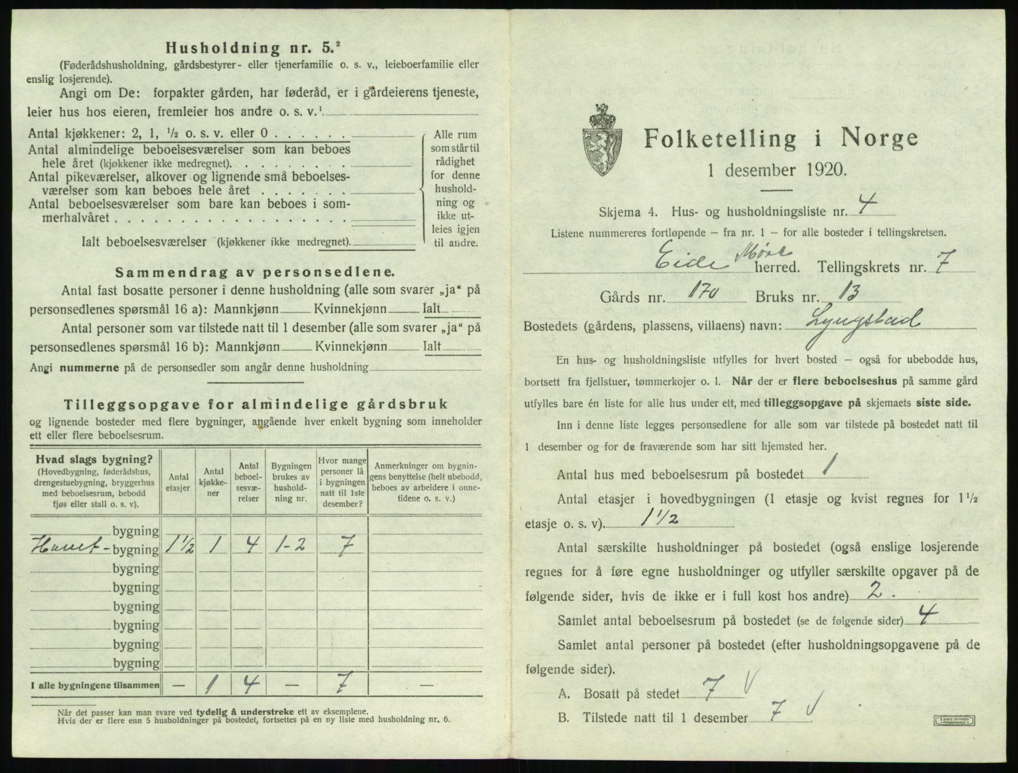 SAT, 1920 census for Eid (MR), 1920, p. 494