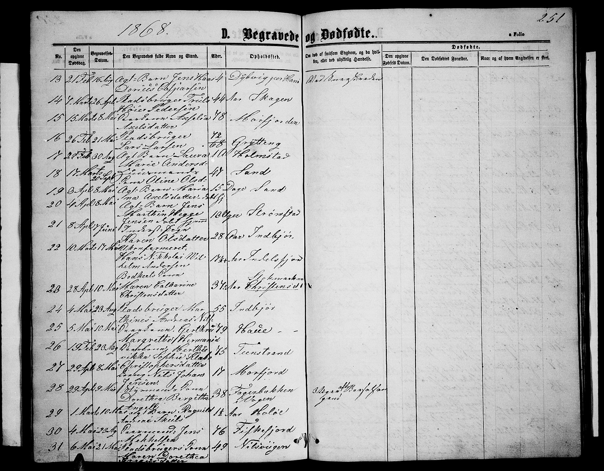 Ministerialprotokoller, klokkerbøker og fødselsregistre - Nordland, AV/SAT-A-1459/888/L1266: Parish register (copy) no. 888C04, 1864-1877, p. 251