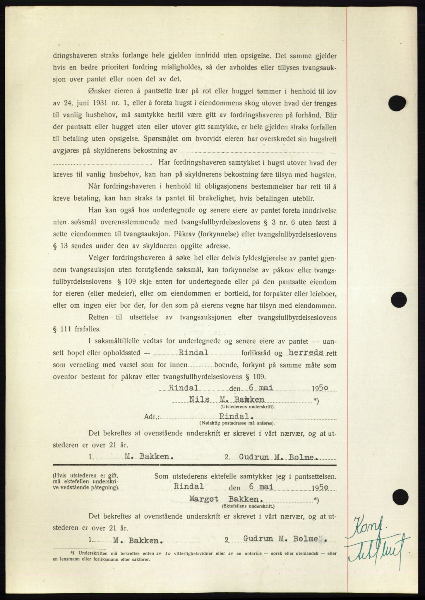 Nordmøre sorenskriveri, AV/SAT-A-4132/1/2/2Ca: Mortgage book no. B104, 1950-1950, Diary no: : 1466/1950