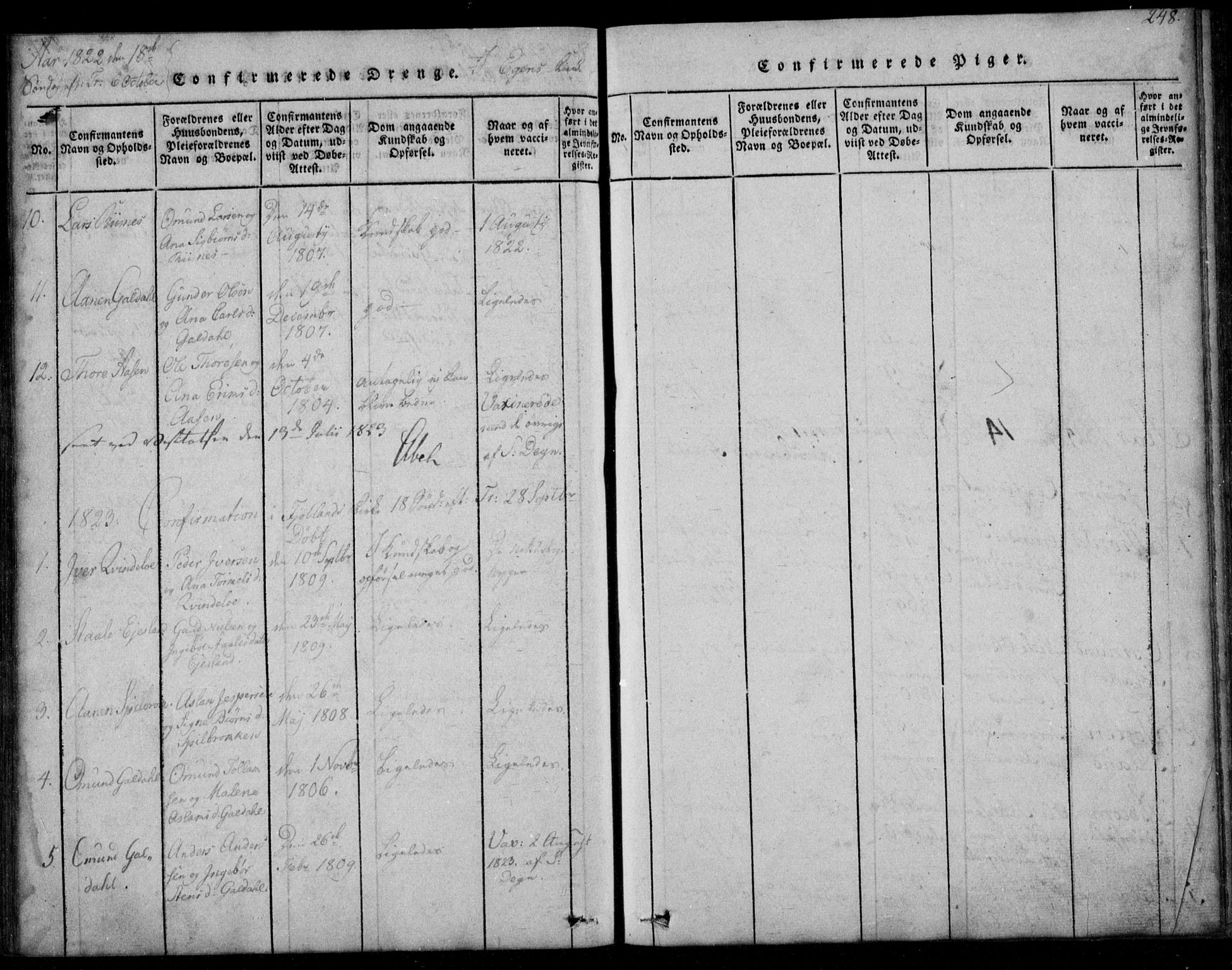 Fjotland sokneprestkontor, AV/SAK-1111-0010/F/Fb/L0001: Parish register (copy) no. B 1, 1816-1849, p. 248