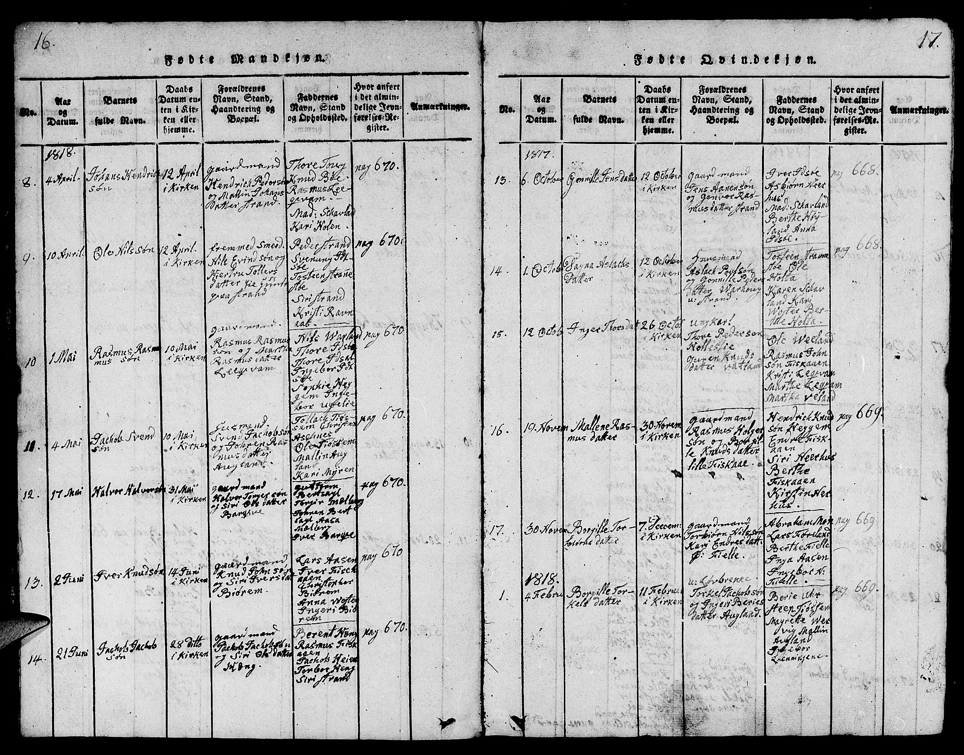 Strand sokneprestkontor, AV/SAST-A-101828/H/Ha/Hab/L0001: Parish register (copy) no. B 1, 1816-1854, p. 16-17