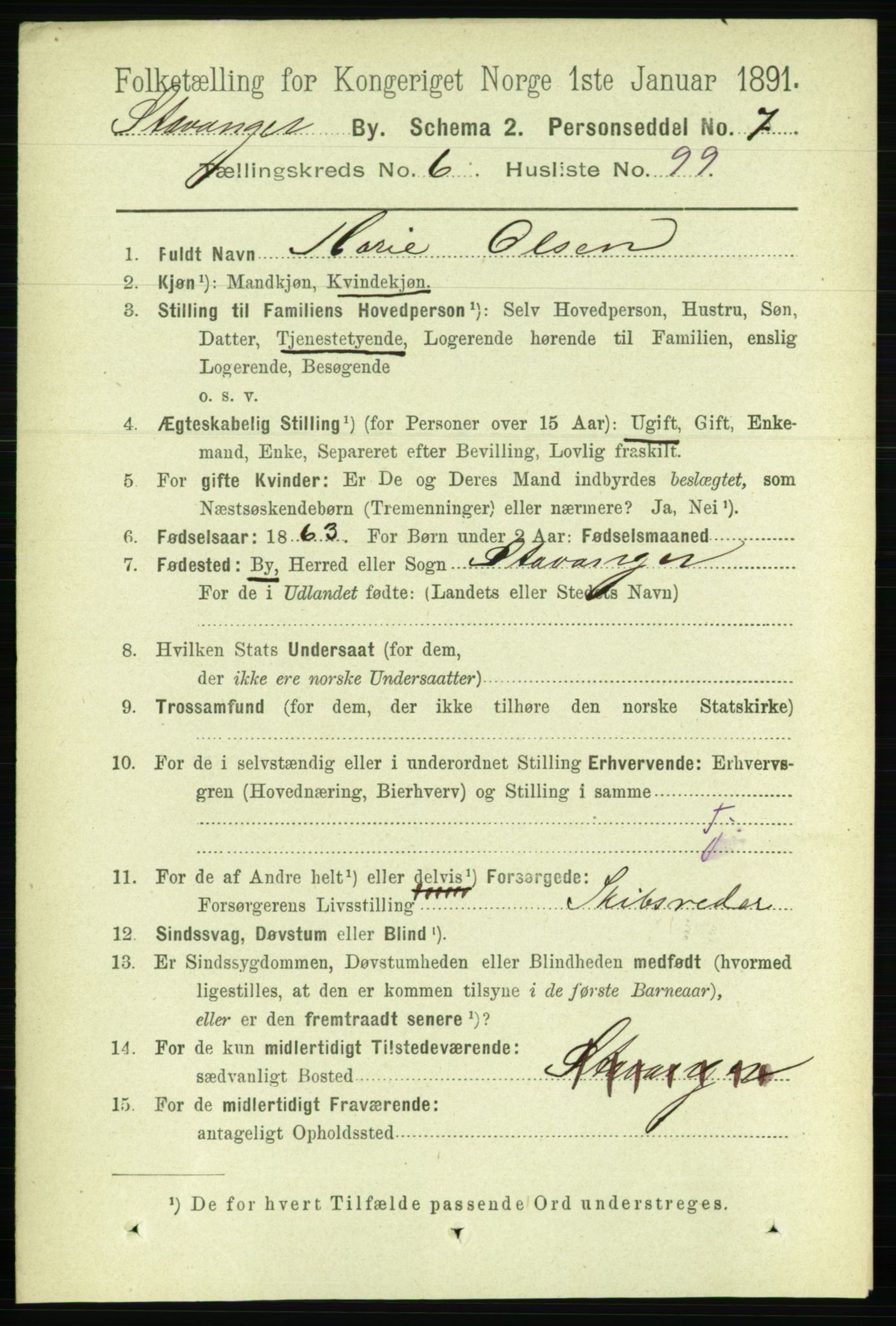 RA, 1891 census for 1103 Stavanger, 1891, p. 10888