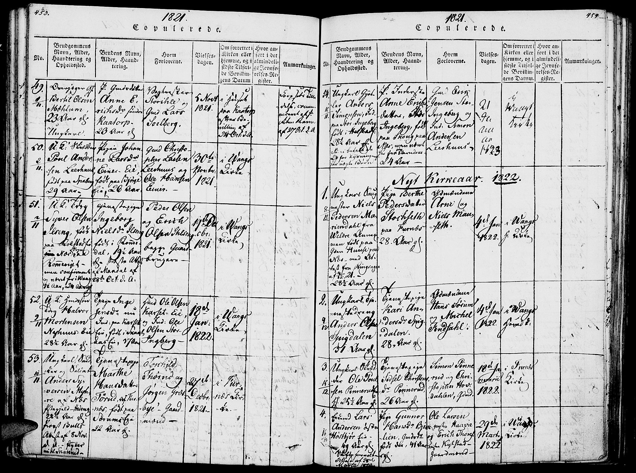 Vang prestekontor, Hedmark, SAH/PREST-008/H/Ha/Haa/L0007: Parish register (official) no. 7, 1813-1826, p. 453-454