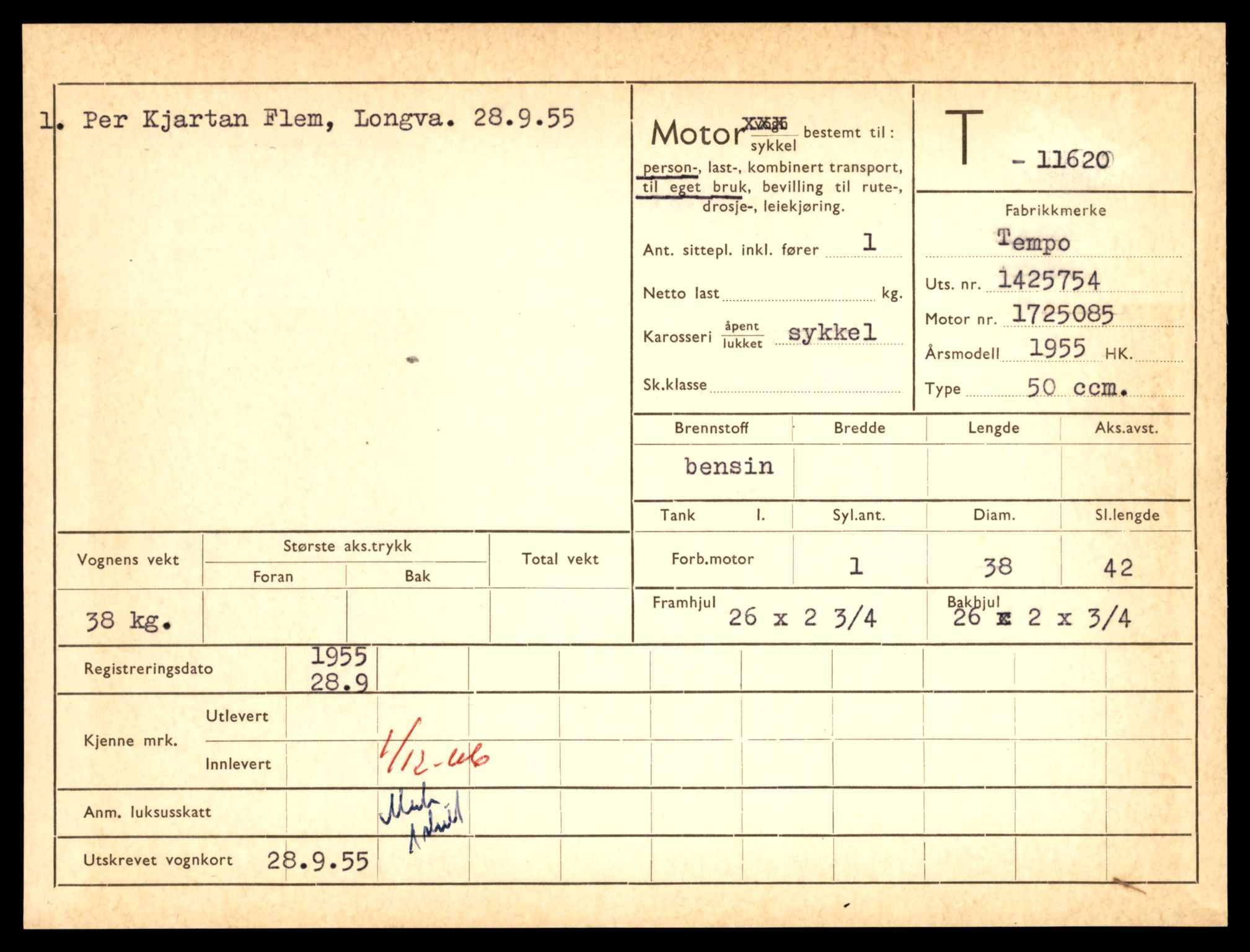 Møre og Romsdal vegkontor - Ålesund trafikkstasjon, AV/SAT-A-4099/F/Fe/L0030: Registreringskort for kjøretøy T 11620 - T 11799, 1927-1998, p. 3