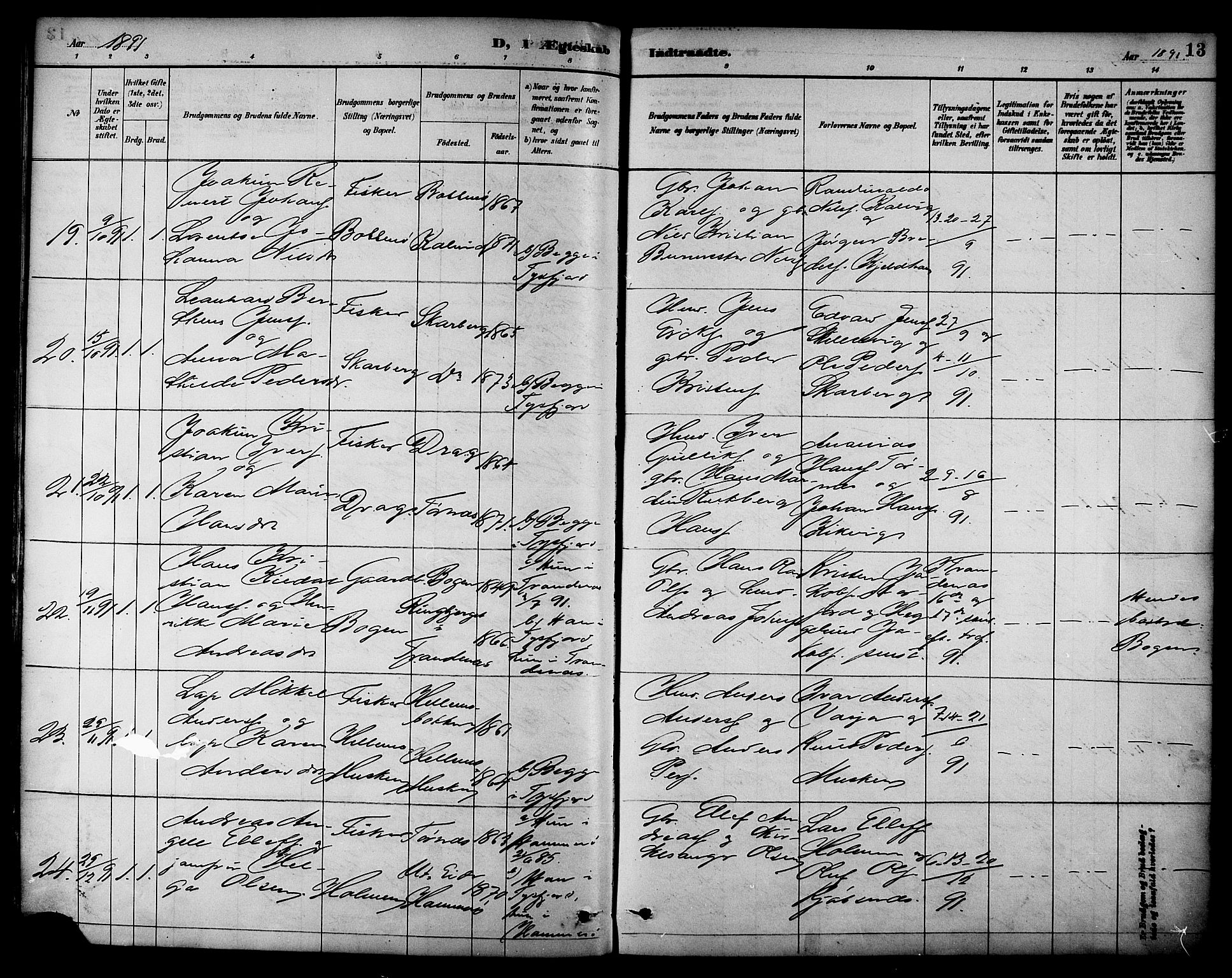 Ministerialprotokoller, klokkerbøker og fødselsregistre - Nordland, AV/SAT-A-1459/861/L0870: Parish register (official) no. 861A05, 1889-1903, p. 13