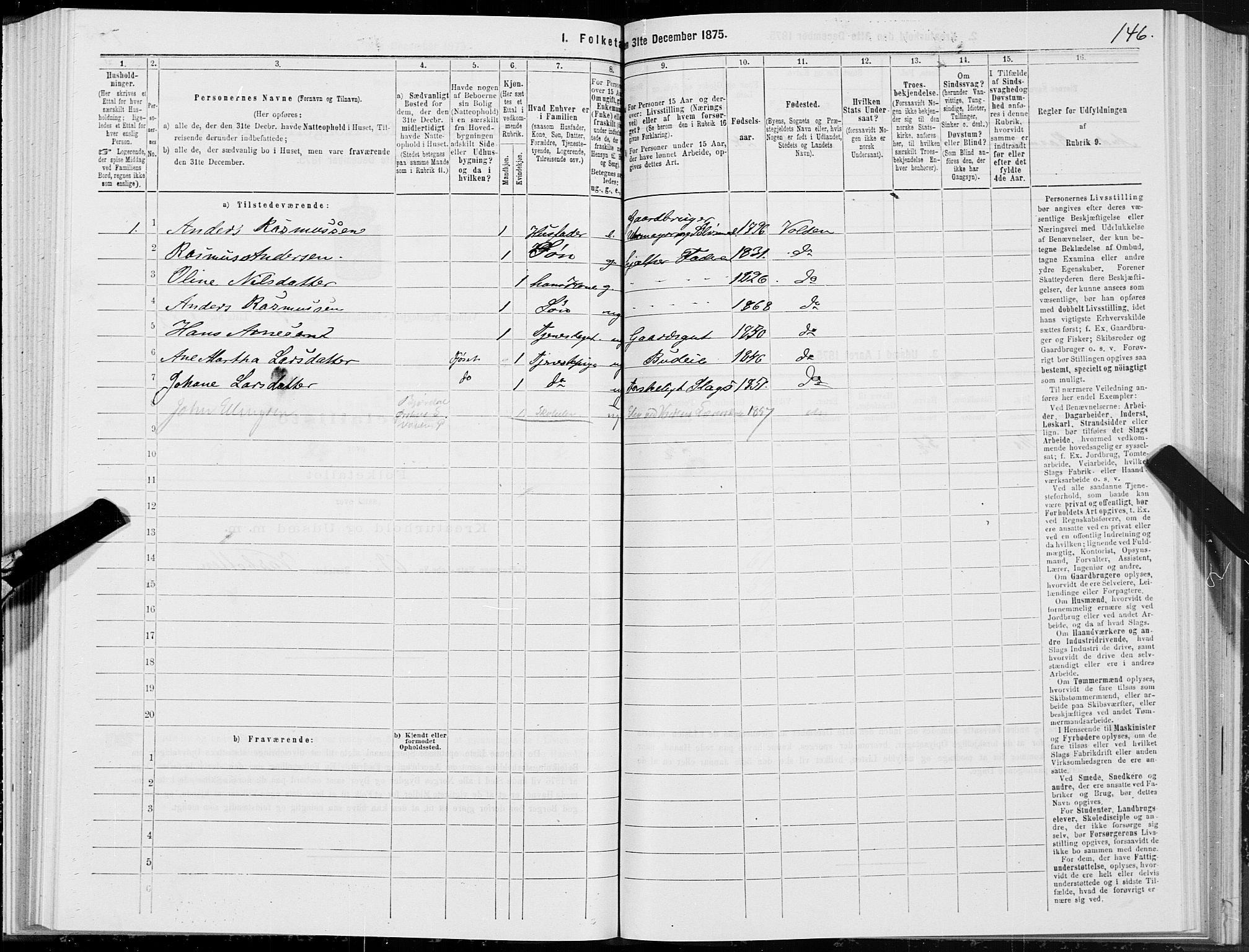 SAT, 1875 census for 1519P Volda, 1875, p. 5146