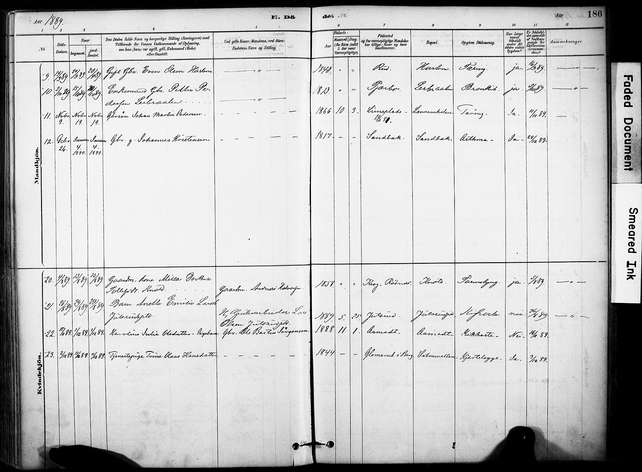 Rakkestad prestekontor Kirkebøker, AV/SAO-A-2008/F/Fb/L0001: Parish register (official) no. II 1, 1878-1899, p. 186