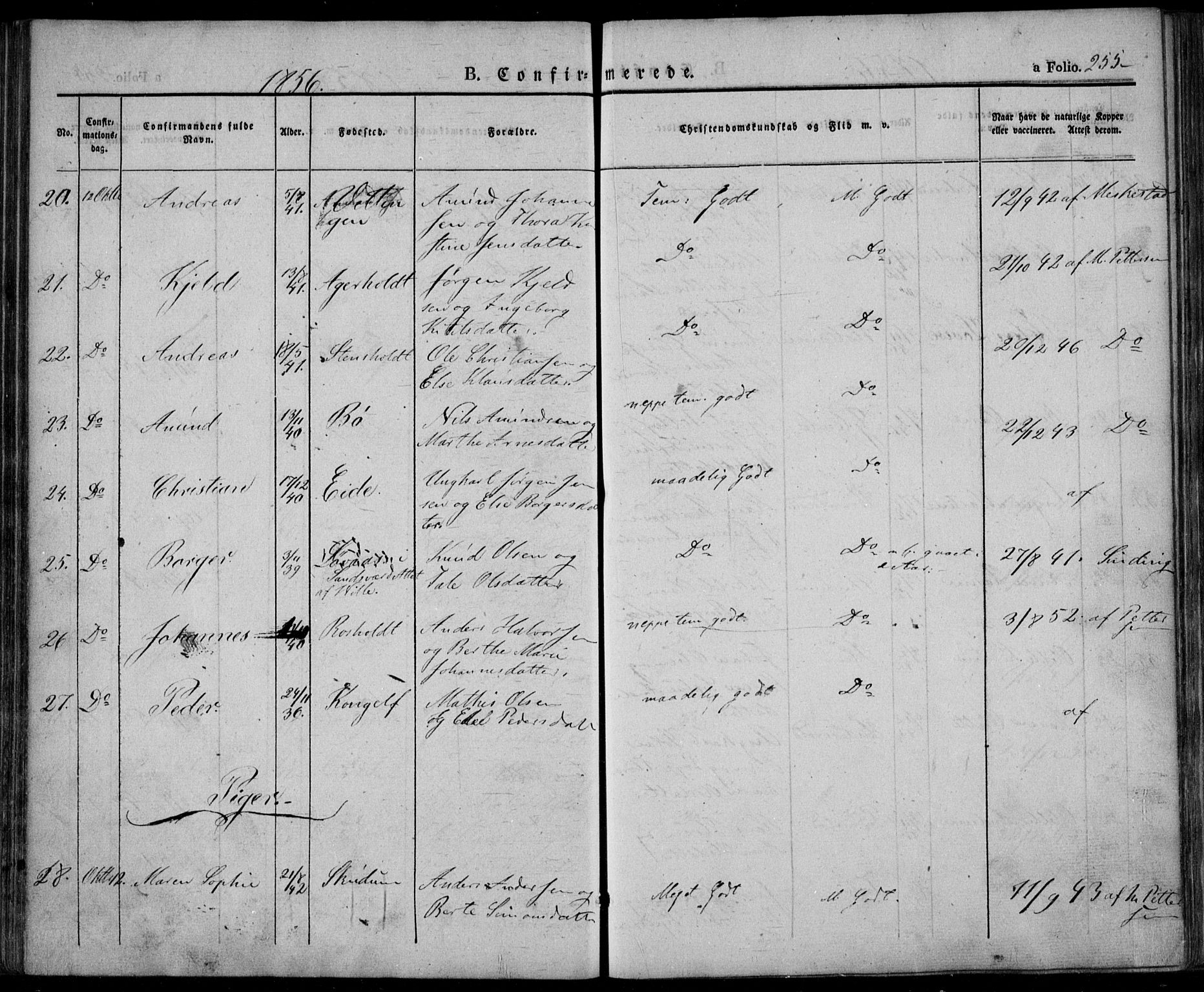 Lardal kirkebøker, SAKO/A-350/F/Fa/L0006: Parish register (official) no. I 6, 1835-1860, p. 255