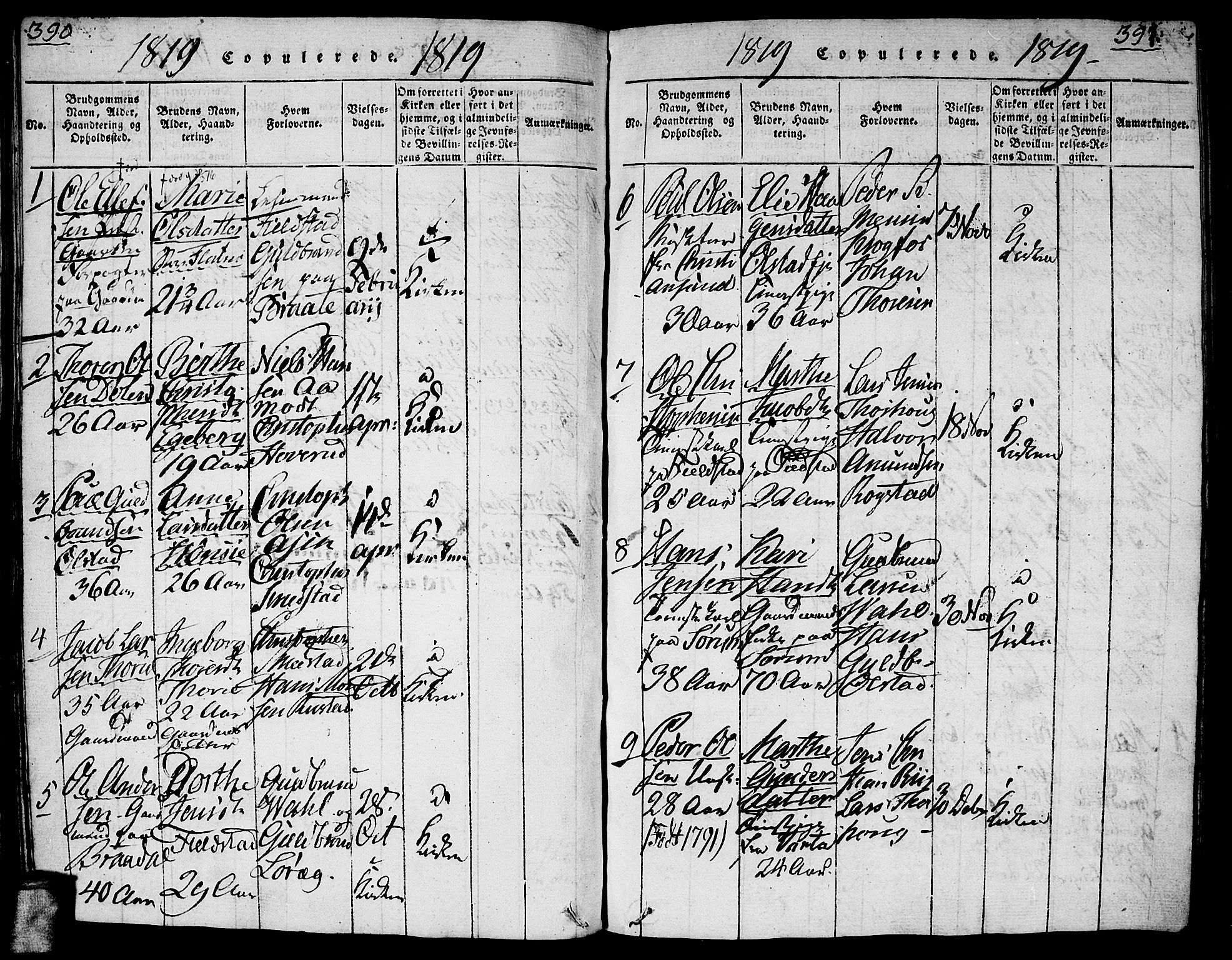 Gjerdrum prestekontor Kirkebøker, SAO/A-10412b/G/Ga/L0001: Parish register (copy) no. I 1, 1816-1837, p. 390-391