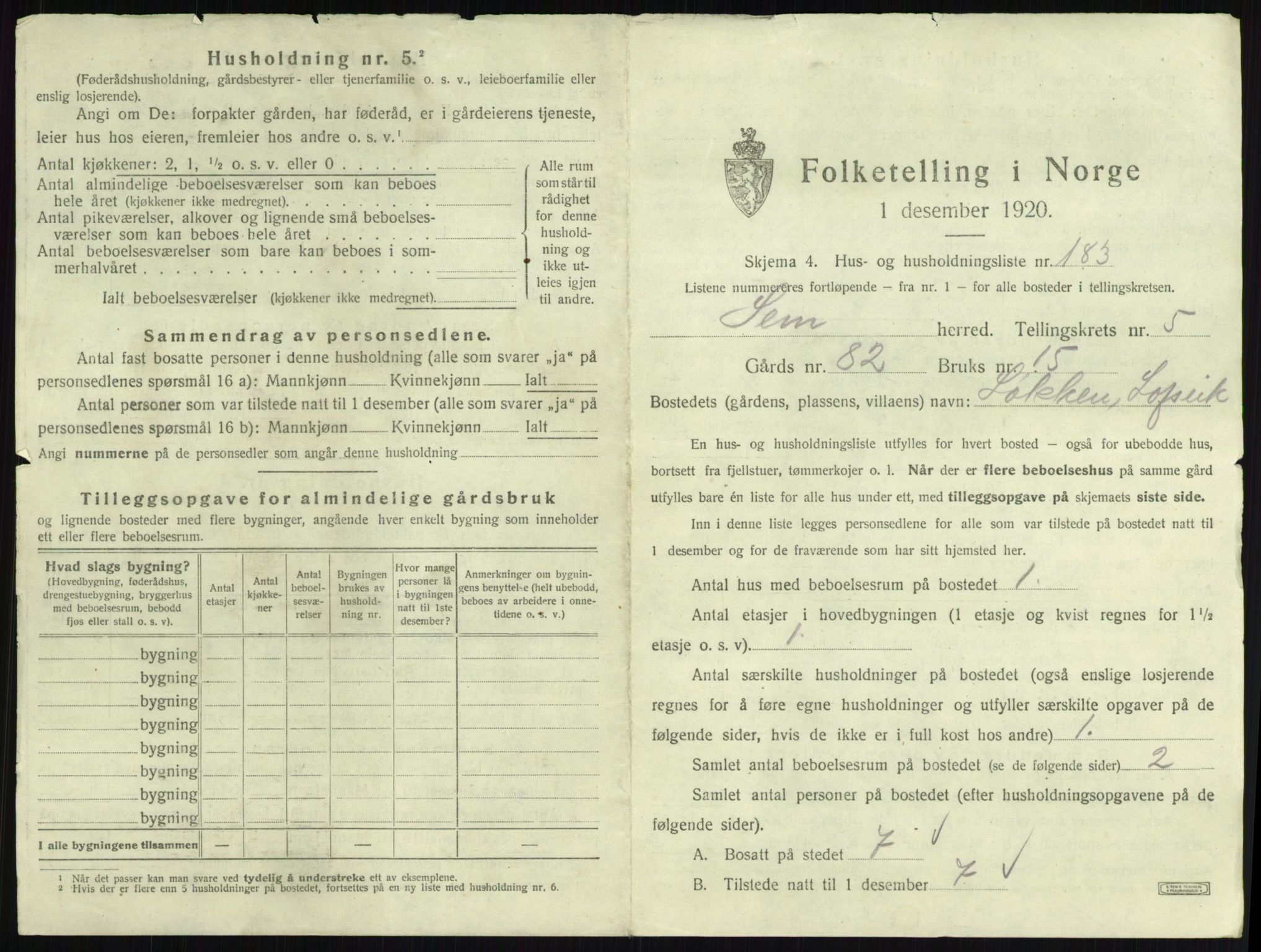 SAKO, 1920 census for Sem, 1920, p. 1258