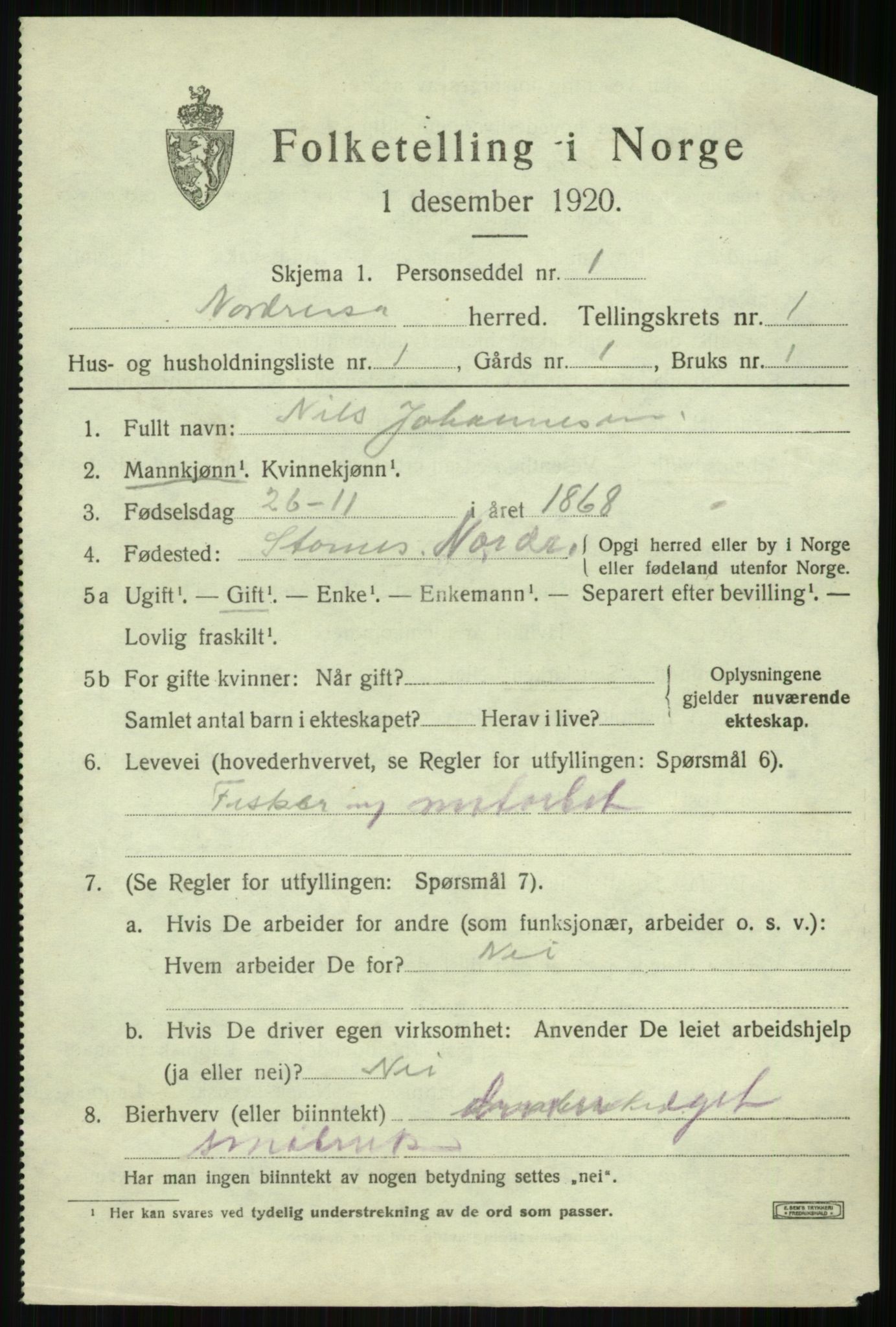 SATØ, 1920 census for Nordreisa, 1920, p. 611