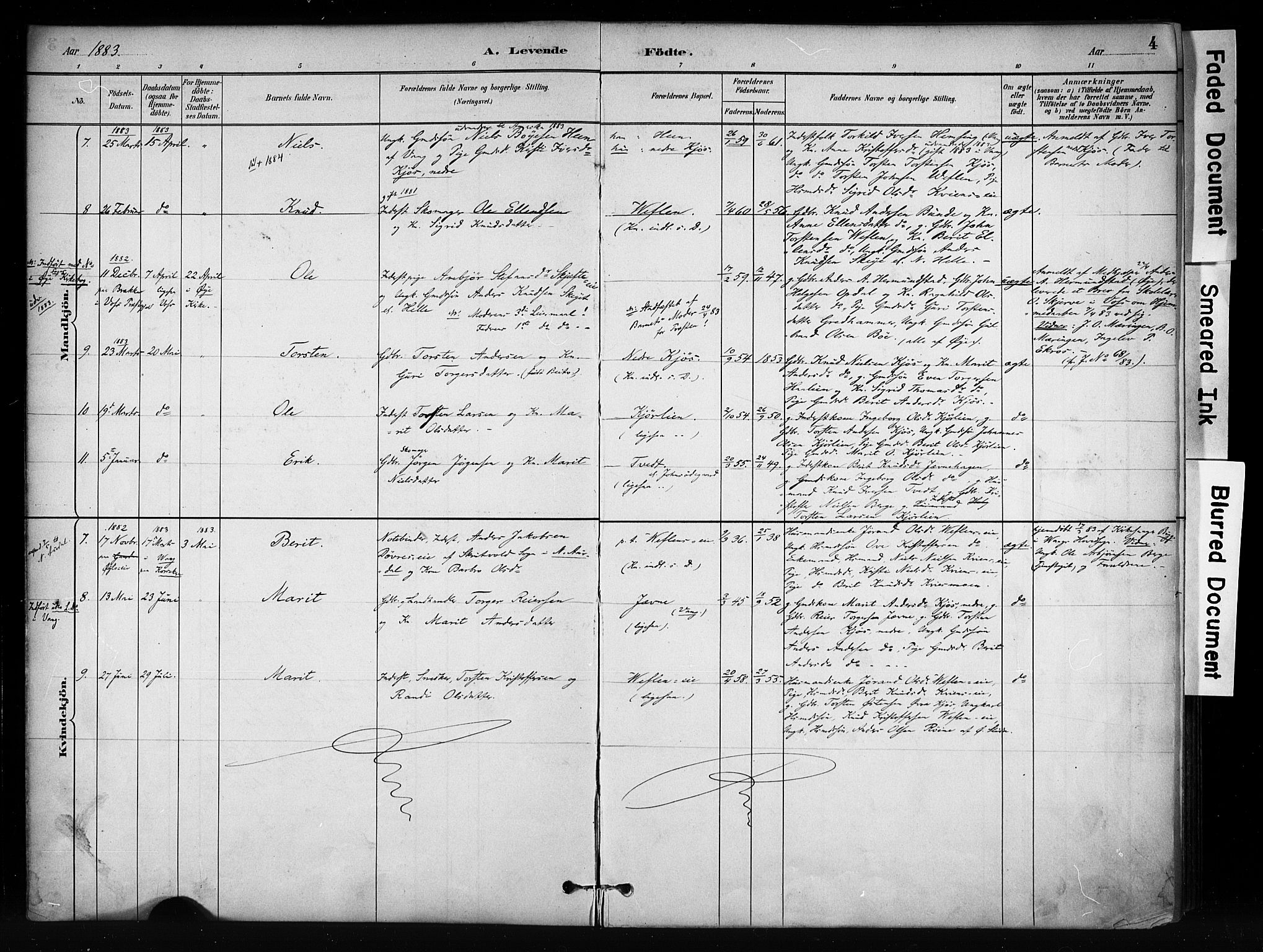 Vang prestekontor, Valdres, AV/SAH-PREST-140/H/Ha/L0009: Parish register (official) no. 9, 1882-1914, p. 4