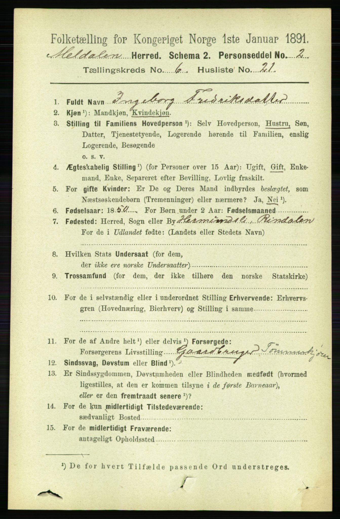 RA, 1891 census for 1636 Meldal, 1891, p. 2999