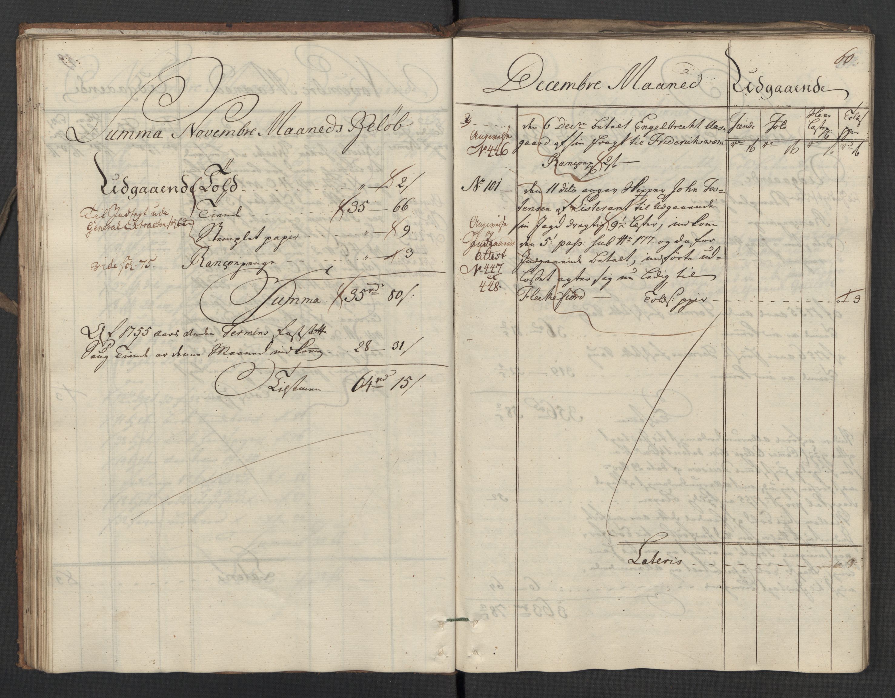 Generaltollkammeret, tollregnskaper, AV/RA-EA-5490/R02/L0023/0001: Tollregnskaper Fredrikstad / Utgående hovedtollbok, 1756, p. 60