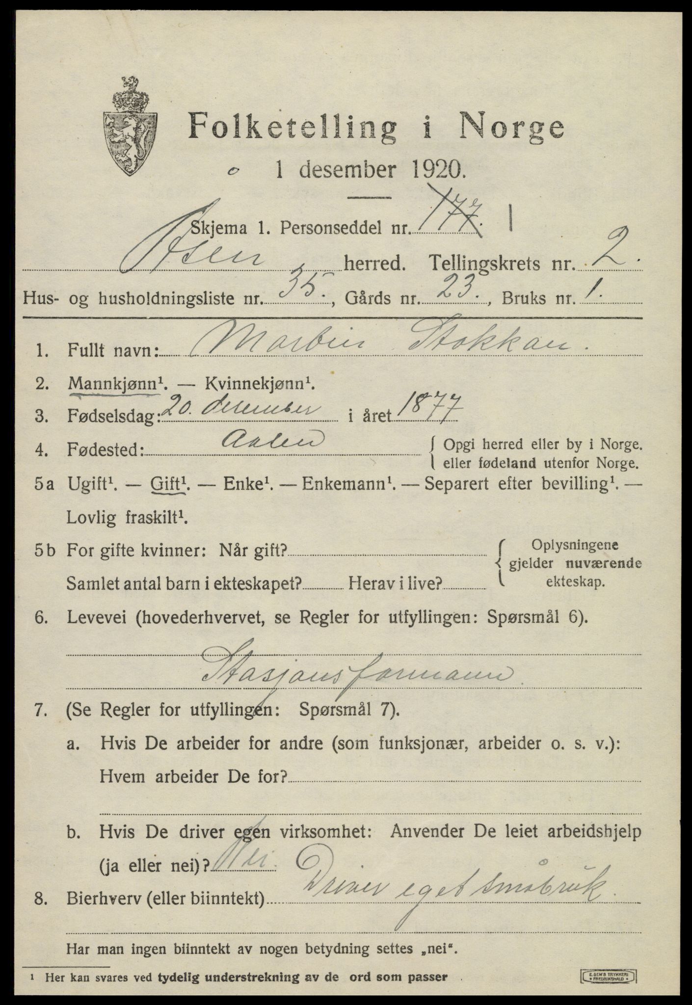 SAT, 1920 census for Åsen, 1920, p. 2060