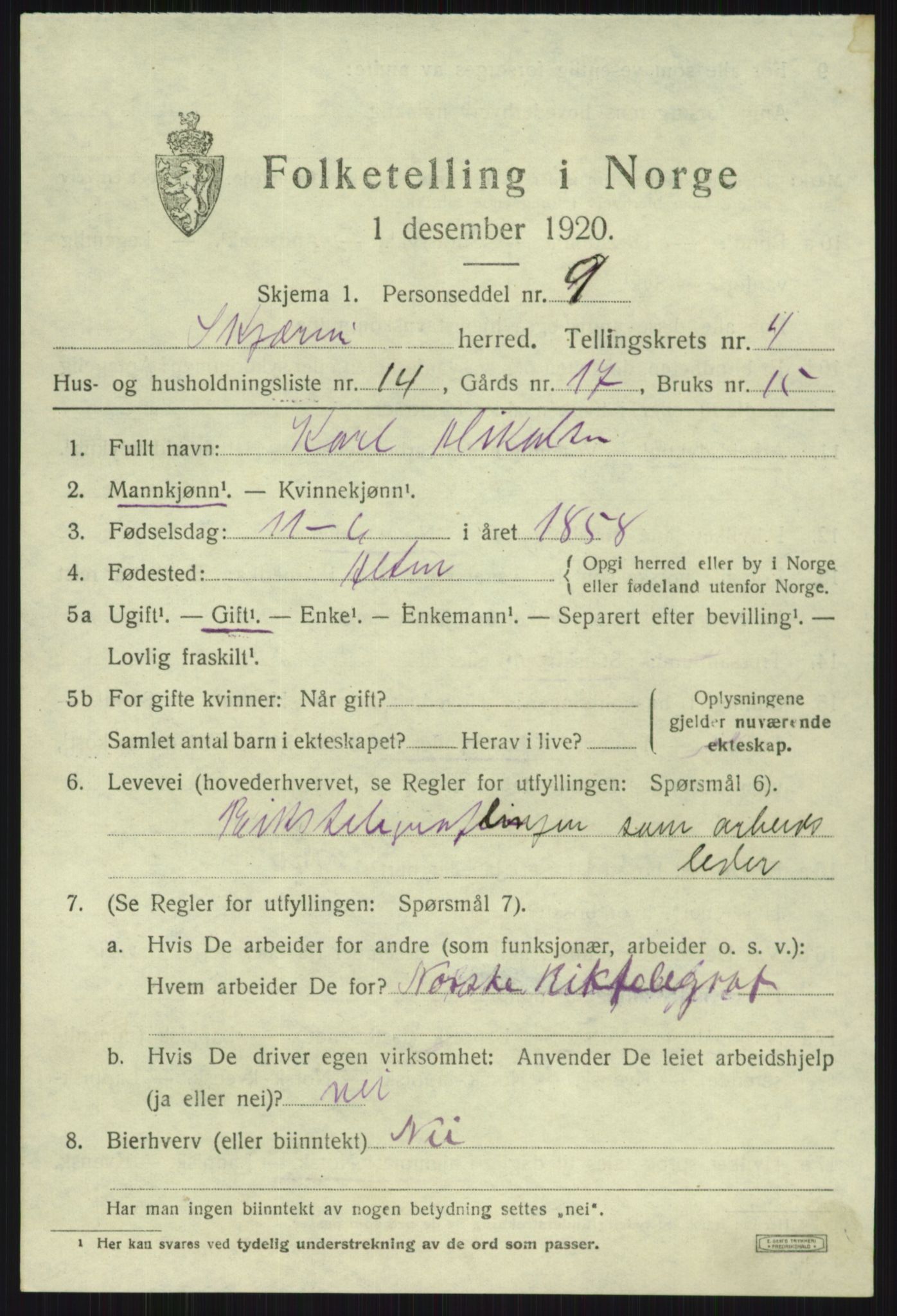 SATØ, 1920 census for Skjervøy, 1920, p. 2645