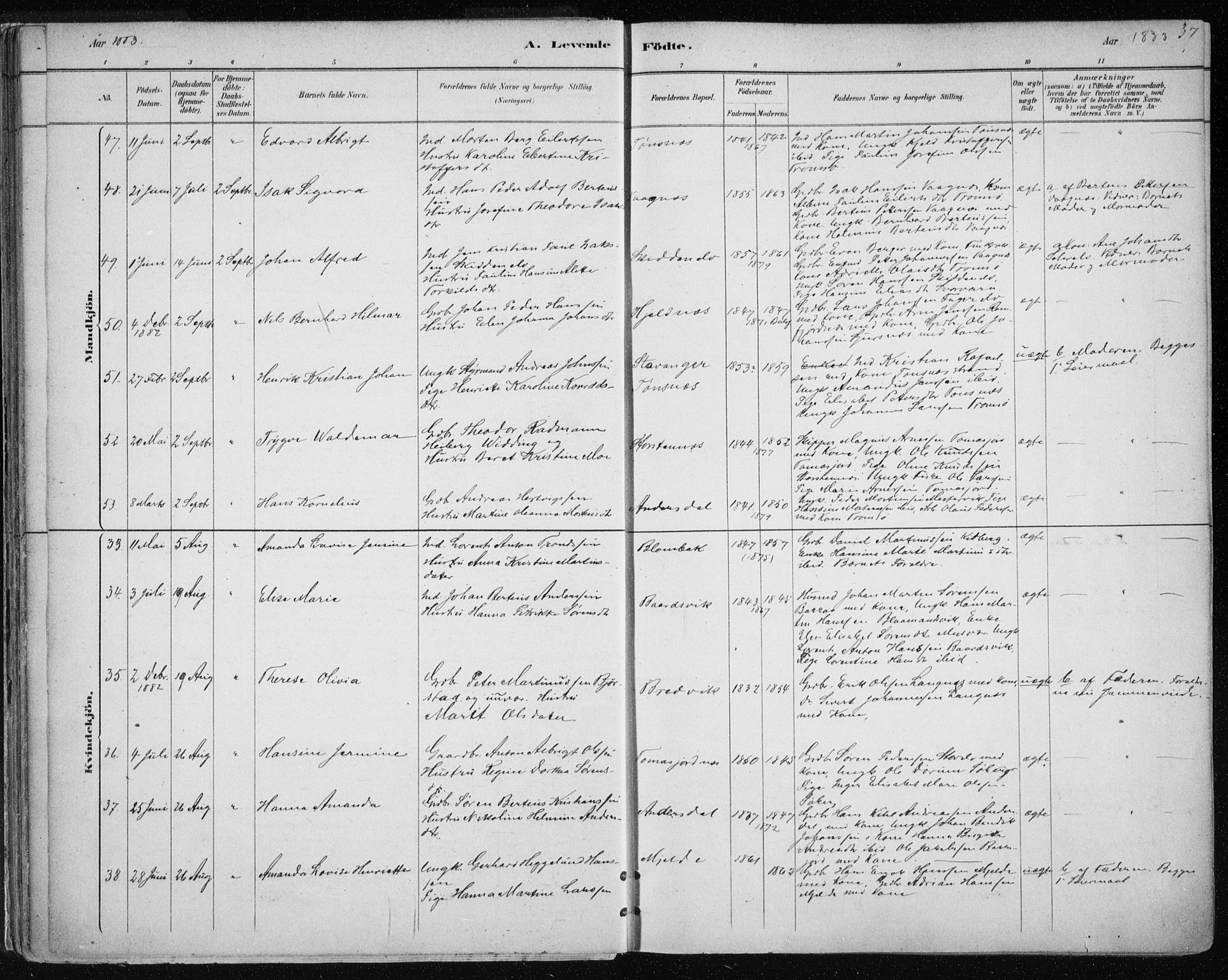 Tromsøysund sokneprestkontor, AV/SATØ-S-1304/G/Ga/L0004kirke: Parish register (official) no. 4, 1880-1888, p. 37