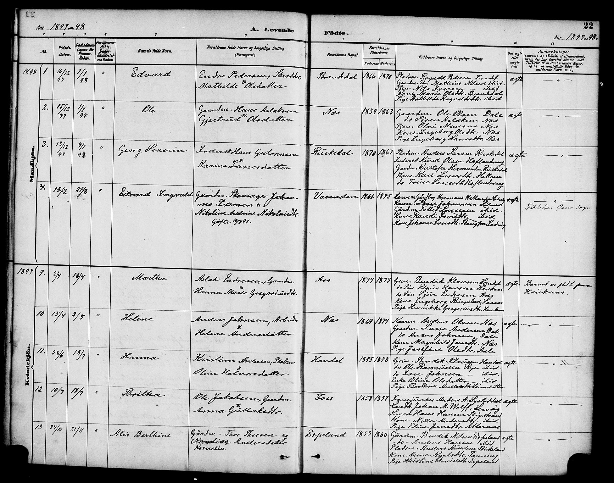 Hyllestad sokneprestembete, SAB/A-80401: Parish register (official) no. C 1, 1886-1904, p. 22