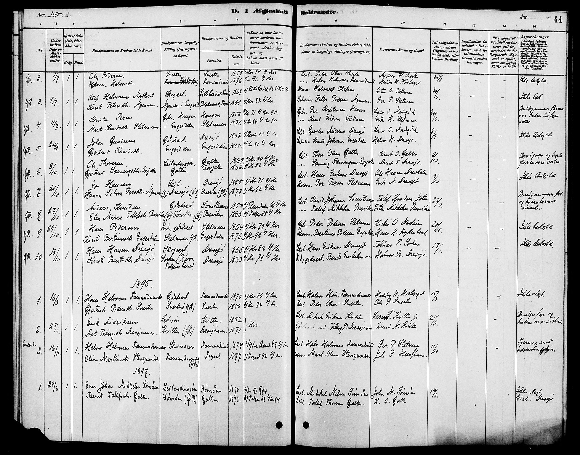 Rendalen prestekontor, SAH/PREST-054/H/Ha/Haa/L0007: Parish register (official) no. 7, 1878-1898, p. 44