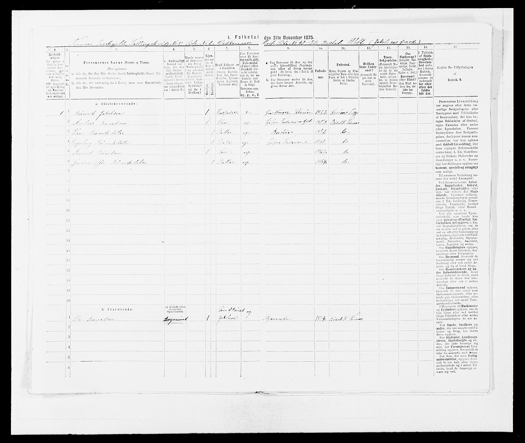 SAB, 1875 census for 1218P Finnås, 1875, p. 615