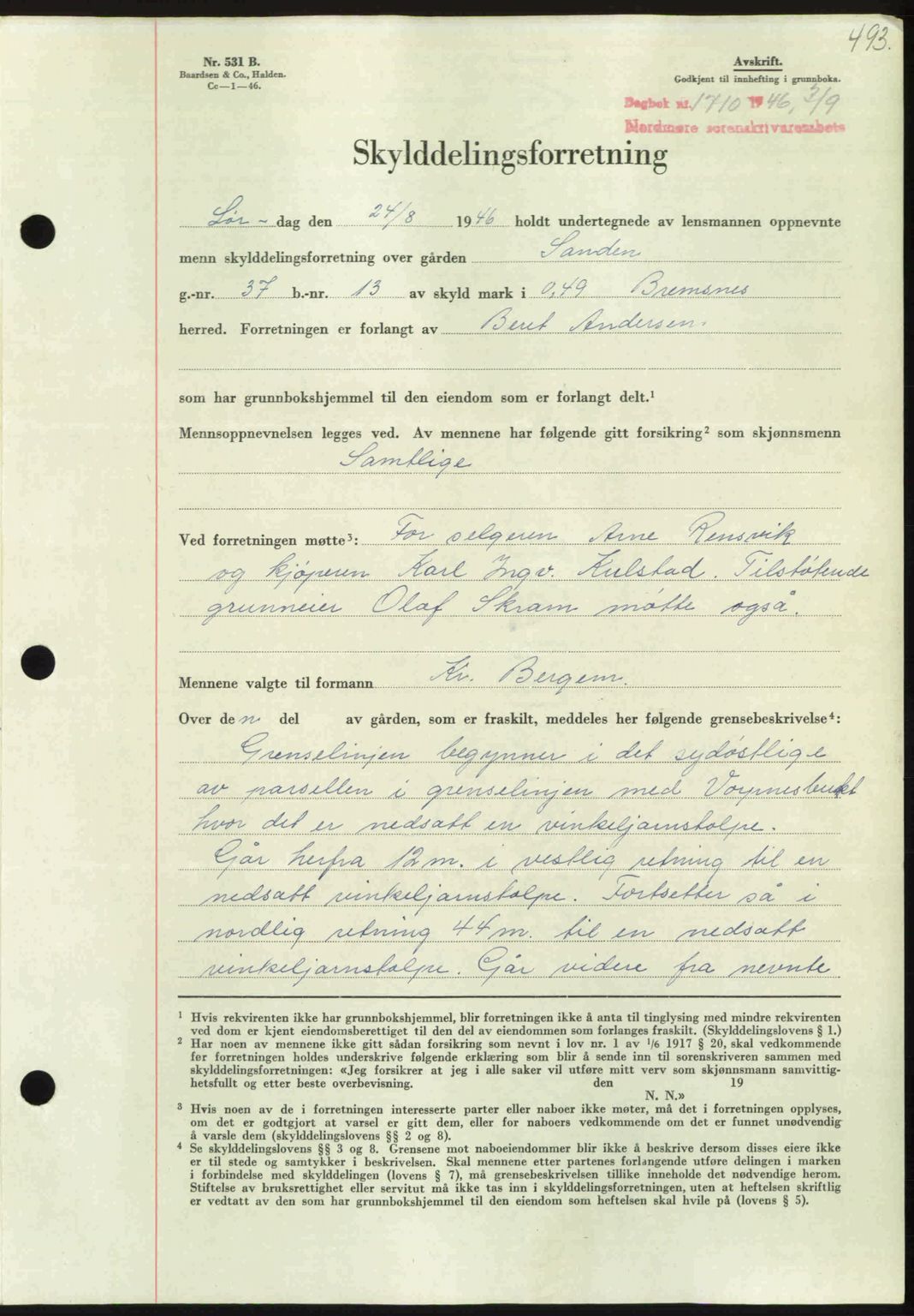 Nordmøre sorenskriveri, AV/SAT-A-4132/1/2/2Ca: Mortgage book no. A102, 1946-1946, Diary no: : 1710/1946