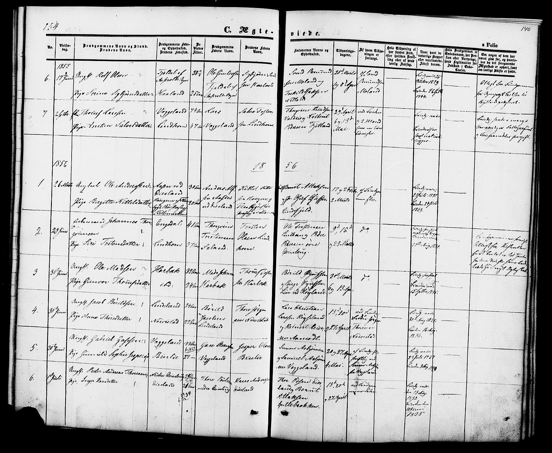 Fjotland sokneprestkontor, AV/SAK-1111-0010/F/Fa/L0001: Parish register (official) no. A 1, 1850-1879, p. 140