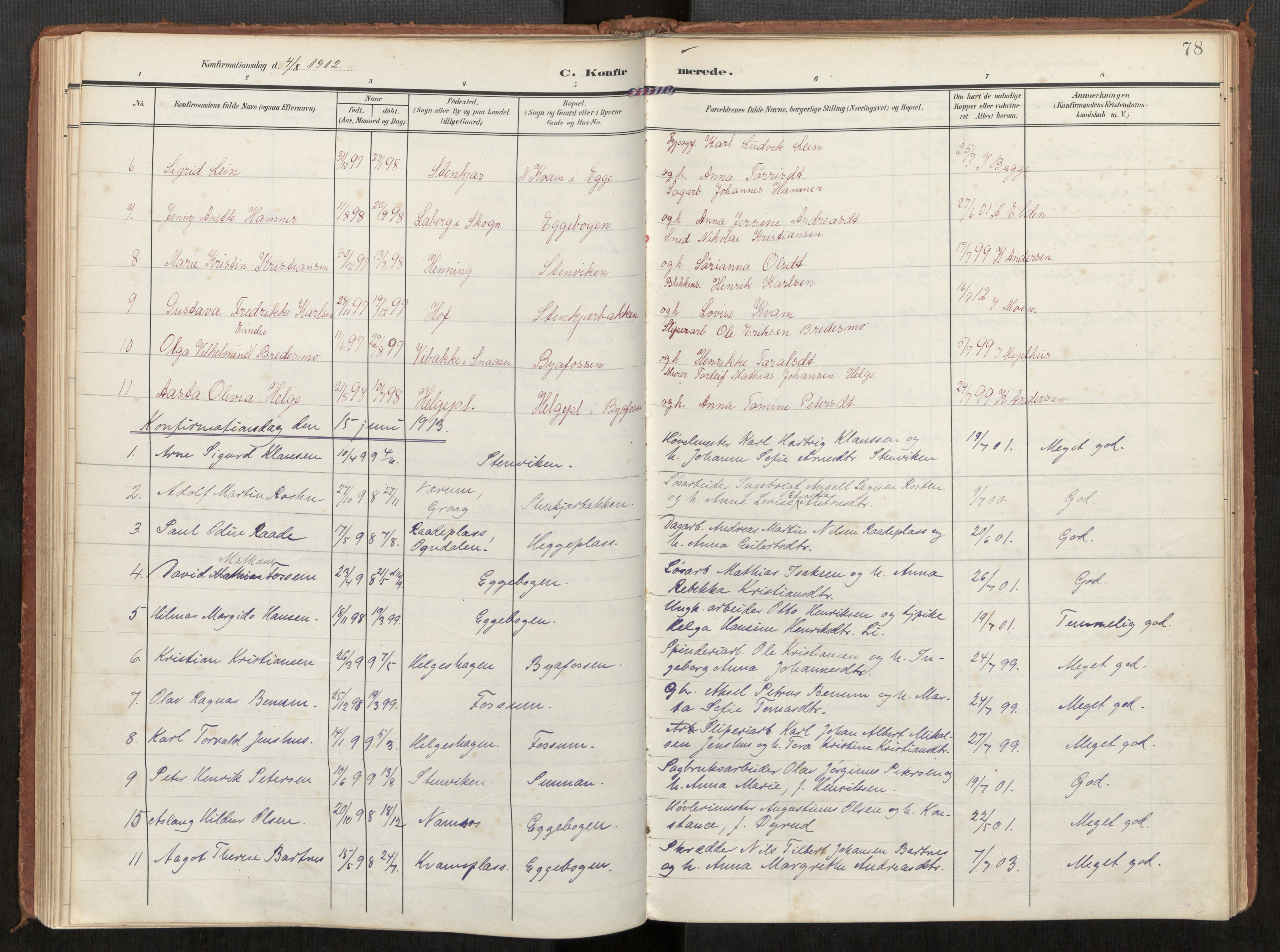 Steinkjer sokneprestkontor, SAT/A-1541/01/H/Ha/Haa/L0002: Parish register (official) no. 2, 1907-1917, p. 78