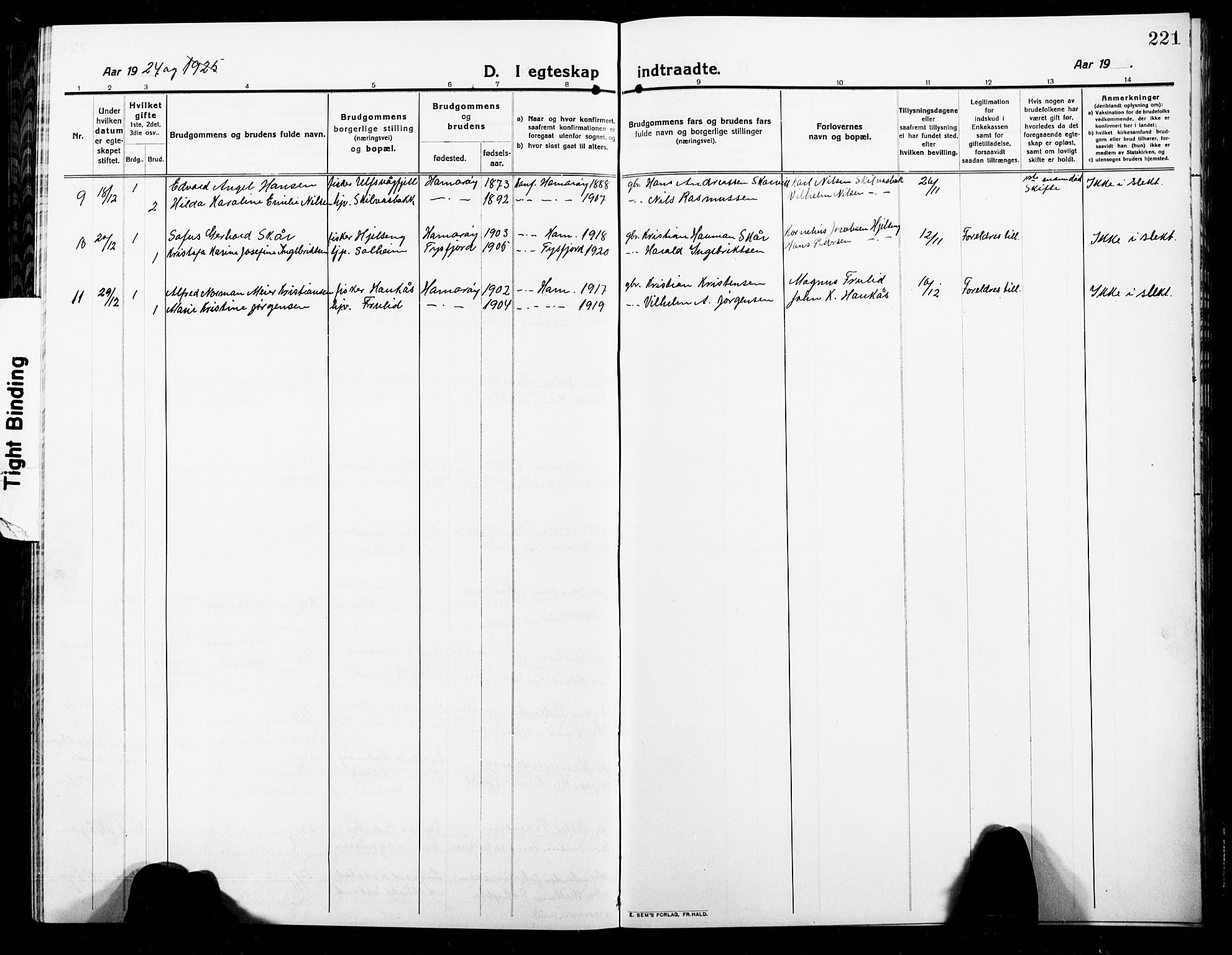 Ministerialprotokoller, klokkerbøker og fødselsregistre - Nordland, AV/SAT-A-1459/859/L0861: Parish register (copy) no. 859C07, 1910-1925, p. 221