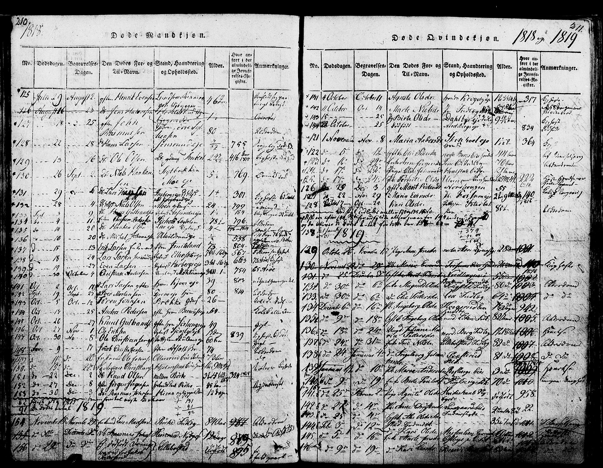 Ringsaker prestekontor, SAH/PREST-014/K/Ka/L0005: Parish register (official) no. 5, 1814-1826, p. 210-211