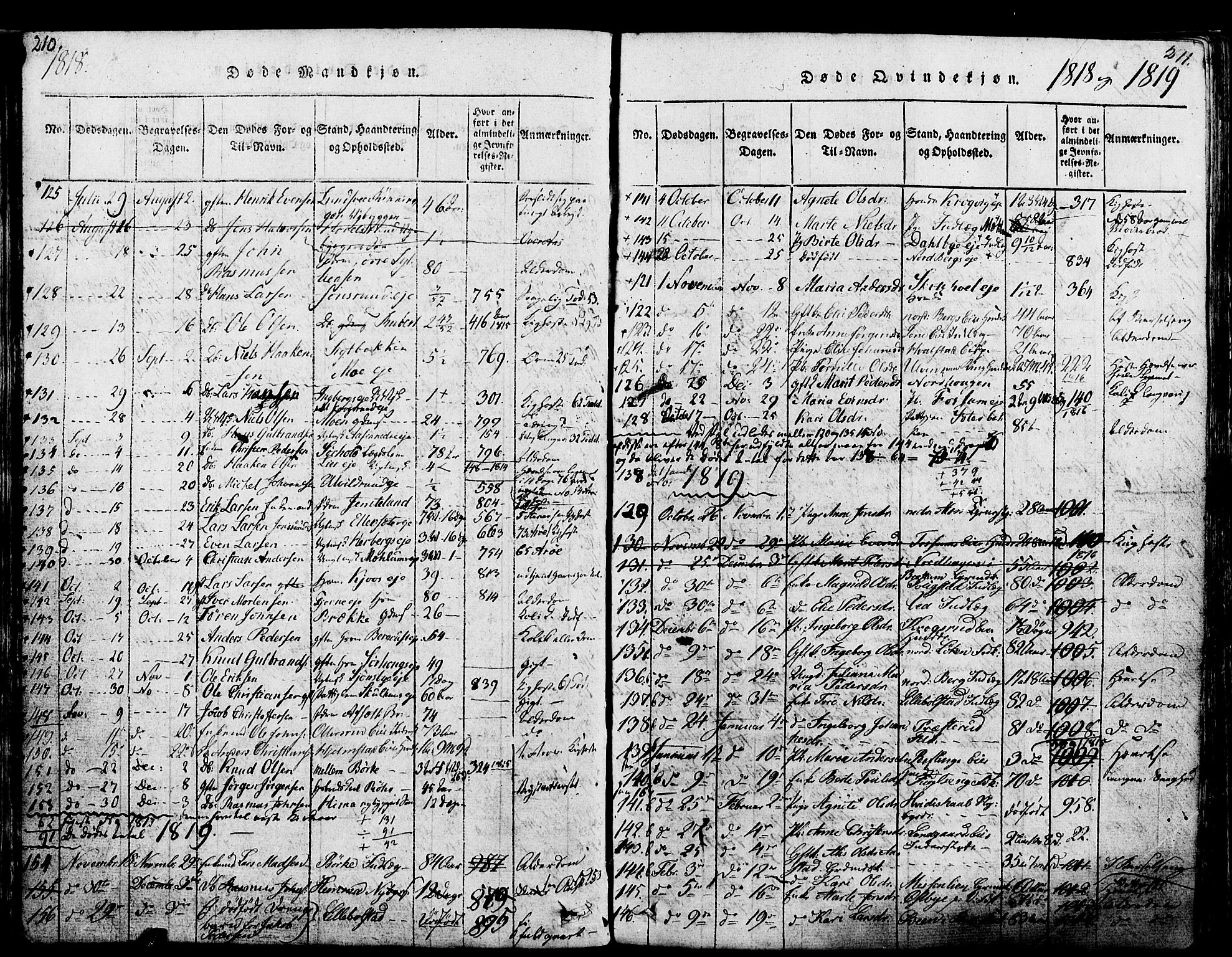 Ringsaker prestekontor, AV/SAH-PREST-014/K/Ka/L0005: Parish register (official) no. 5, 1814-1826, p. 210-211