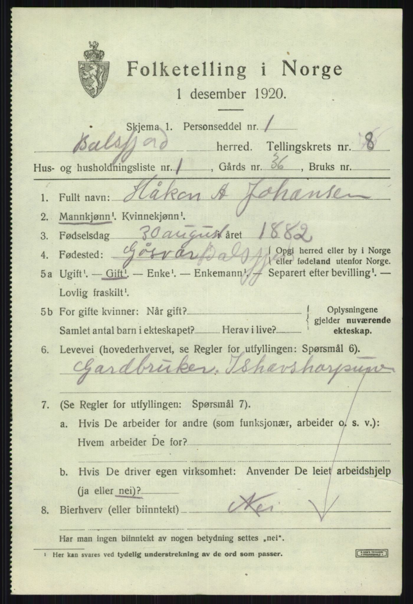 SATØ, 1920 census for Balsfjord, 1920, p. 4505