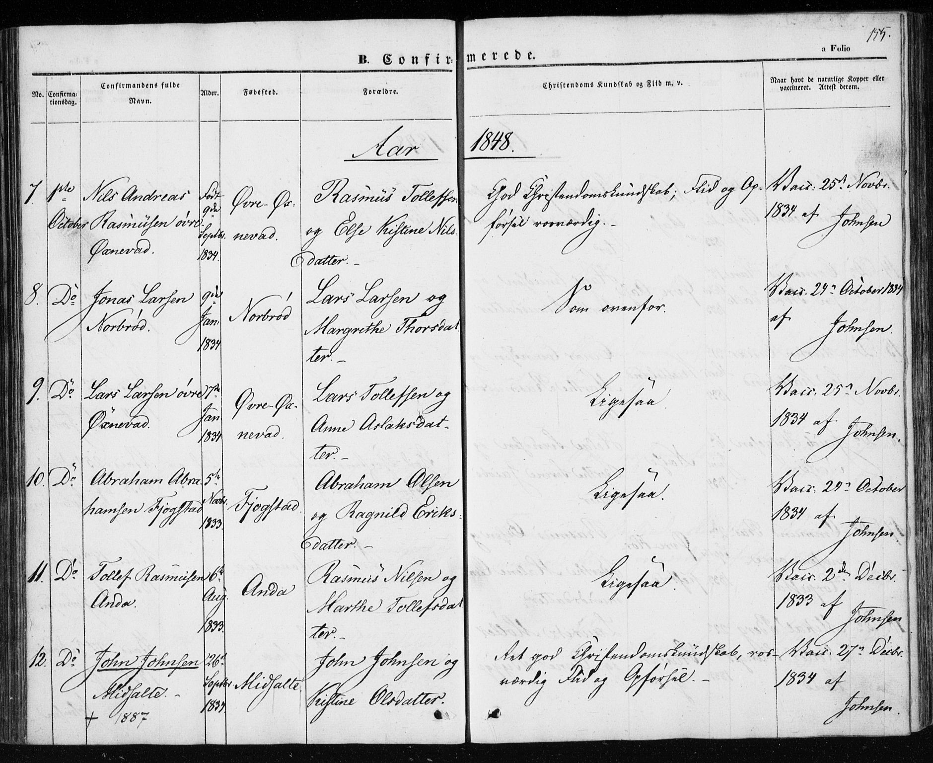 Klepp sokneprestkontor, AV/SAST-A-101803/001/3/30BA/L0004: Parish register (official) no. A 4, 1842-1852, p. 155