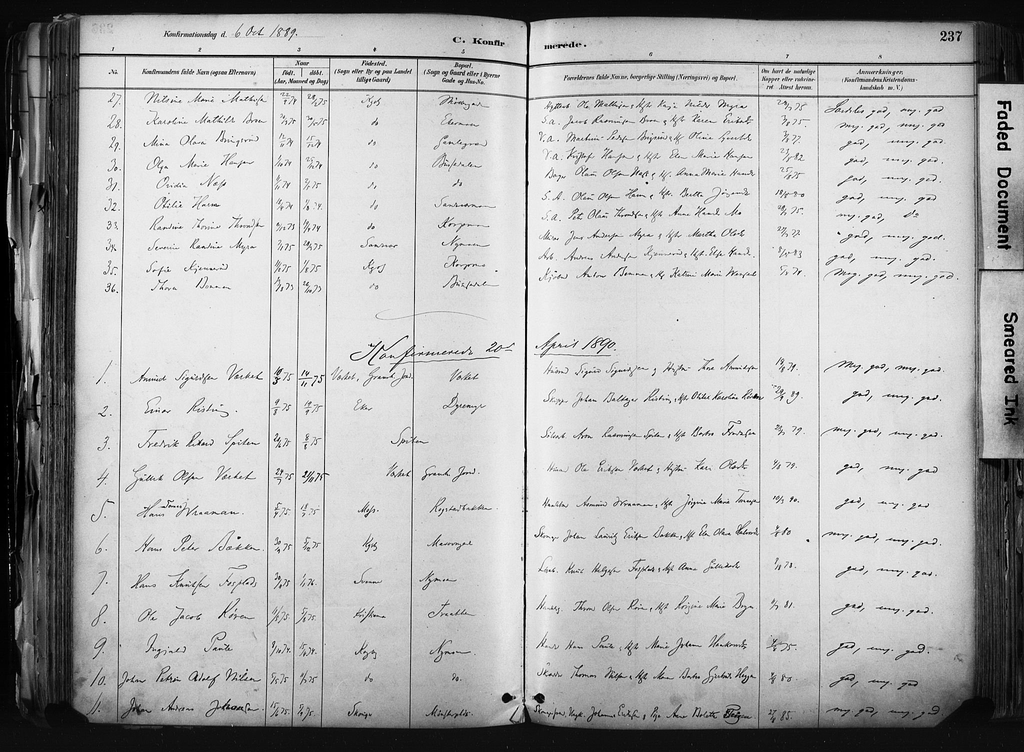 Kongsberg kirkebøker, AV/SAKO-A-22/F/Fb/L0002: Parish register (official) no. II 2, 1886-1896, p. 237